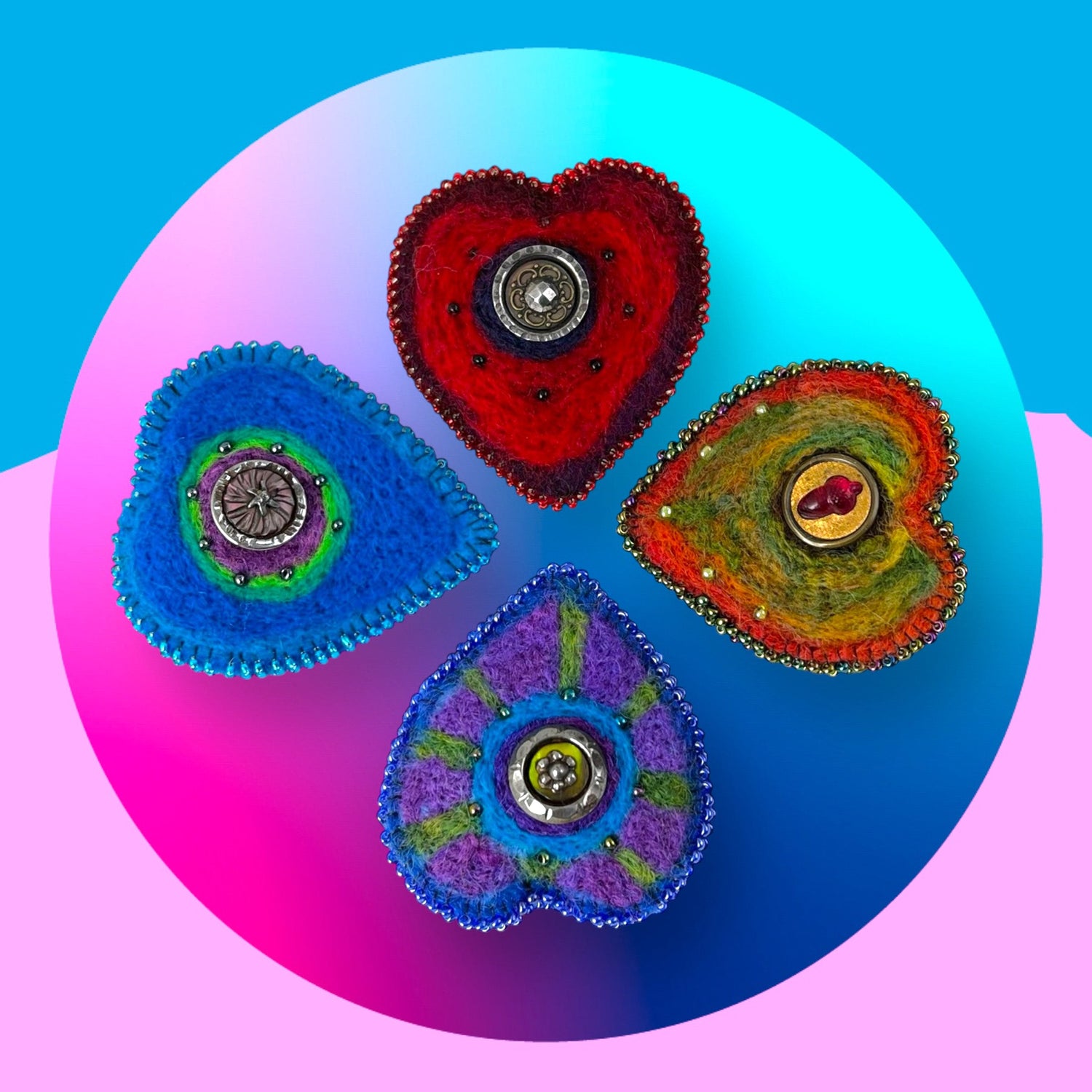 Hand Felted Heart Brooches 2024