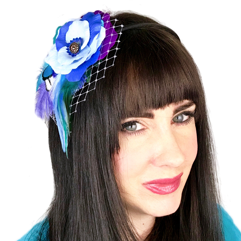 Blue Lilac Rose Fascinator Hair Clip Pastel