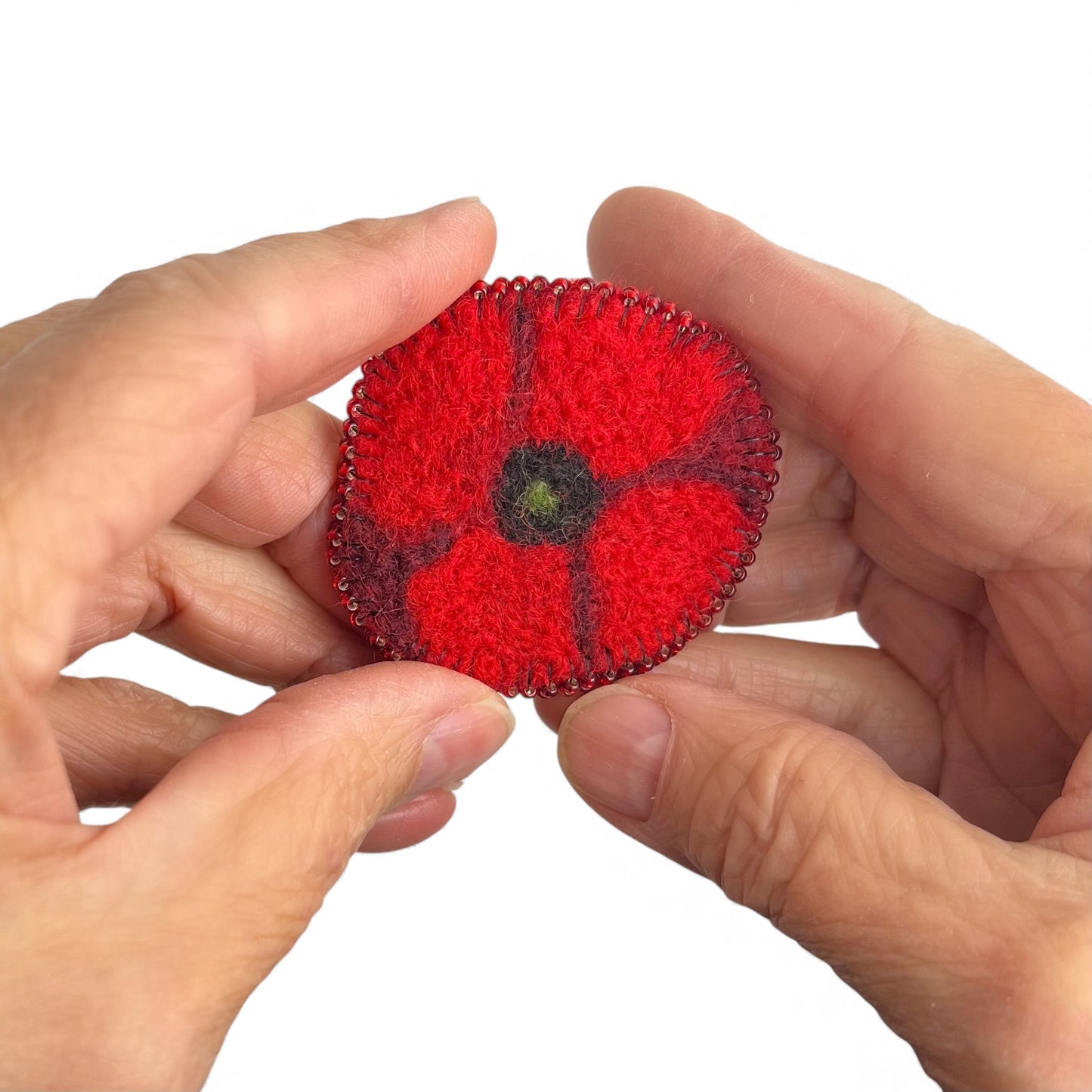 Red and Black Poppy Flower Needle Felted Brooch edition #10