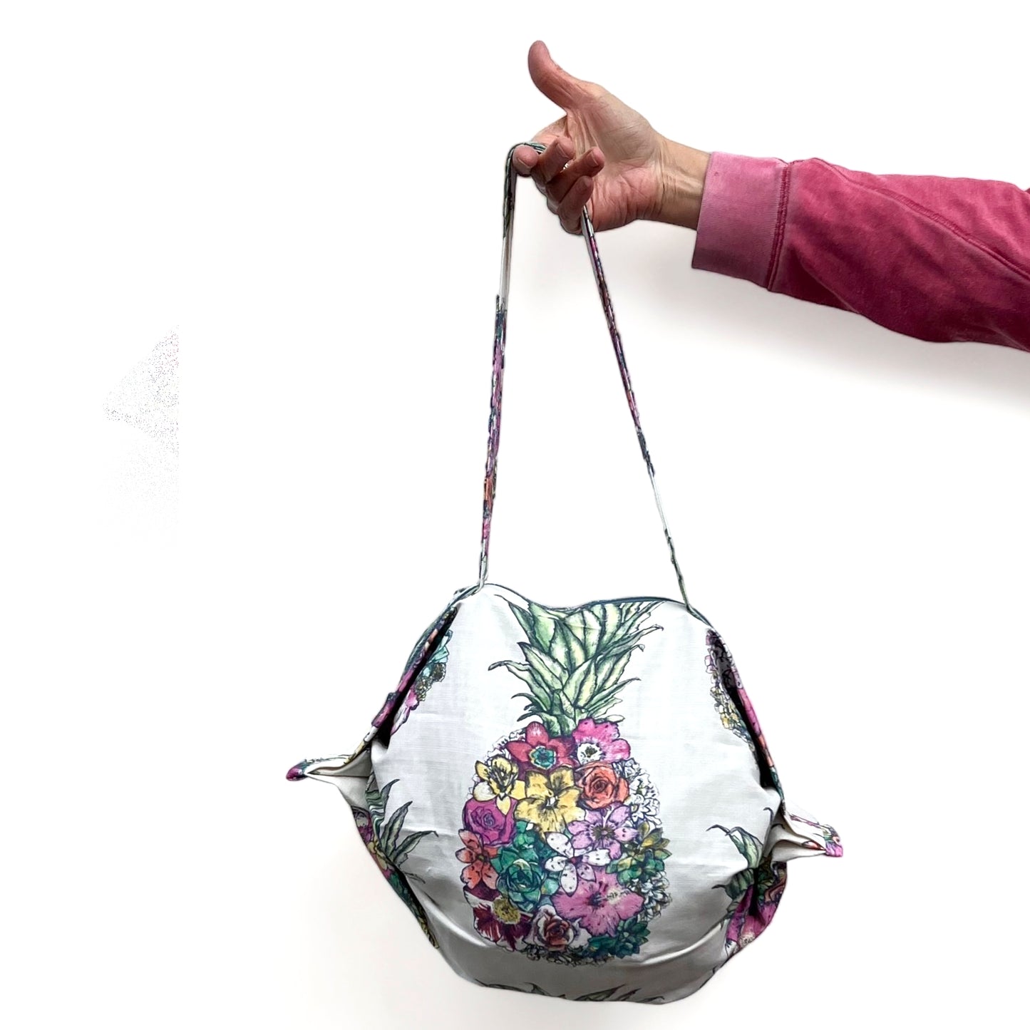 Pineapple Linen Travel Shoulder Tote Bag Smoky Blue coloured zipper