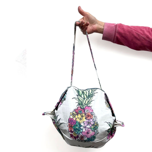 Pineapple Linen Travel Shoulder Tote Bag Smoky Blue coloured zipper