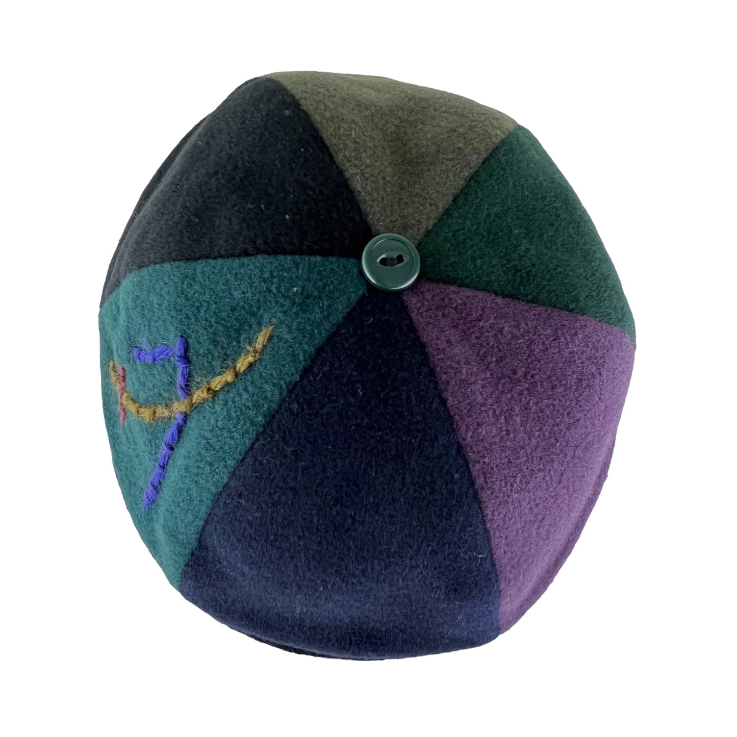 Navy and Green Beanie Wool Slouchy Toque Cap - Medium Large