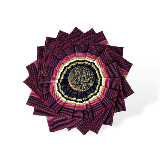 Purple Pink White Cockade Ribbon Brooch Antique Metal Picture Button edition # 7