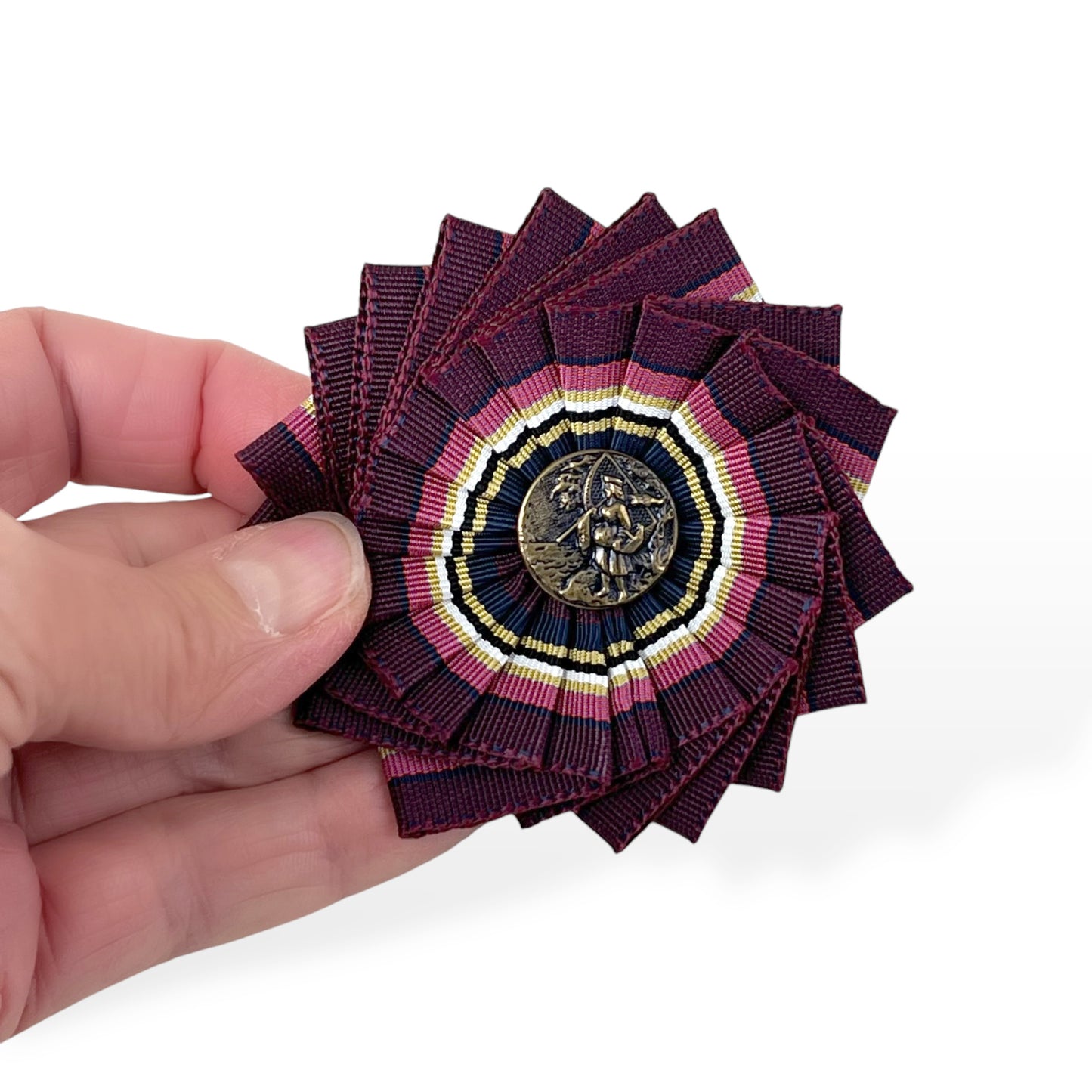 Purple Pink White Cockade Ribbon Brooch Antique Metal Picture Button edition # 7
