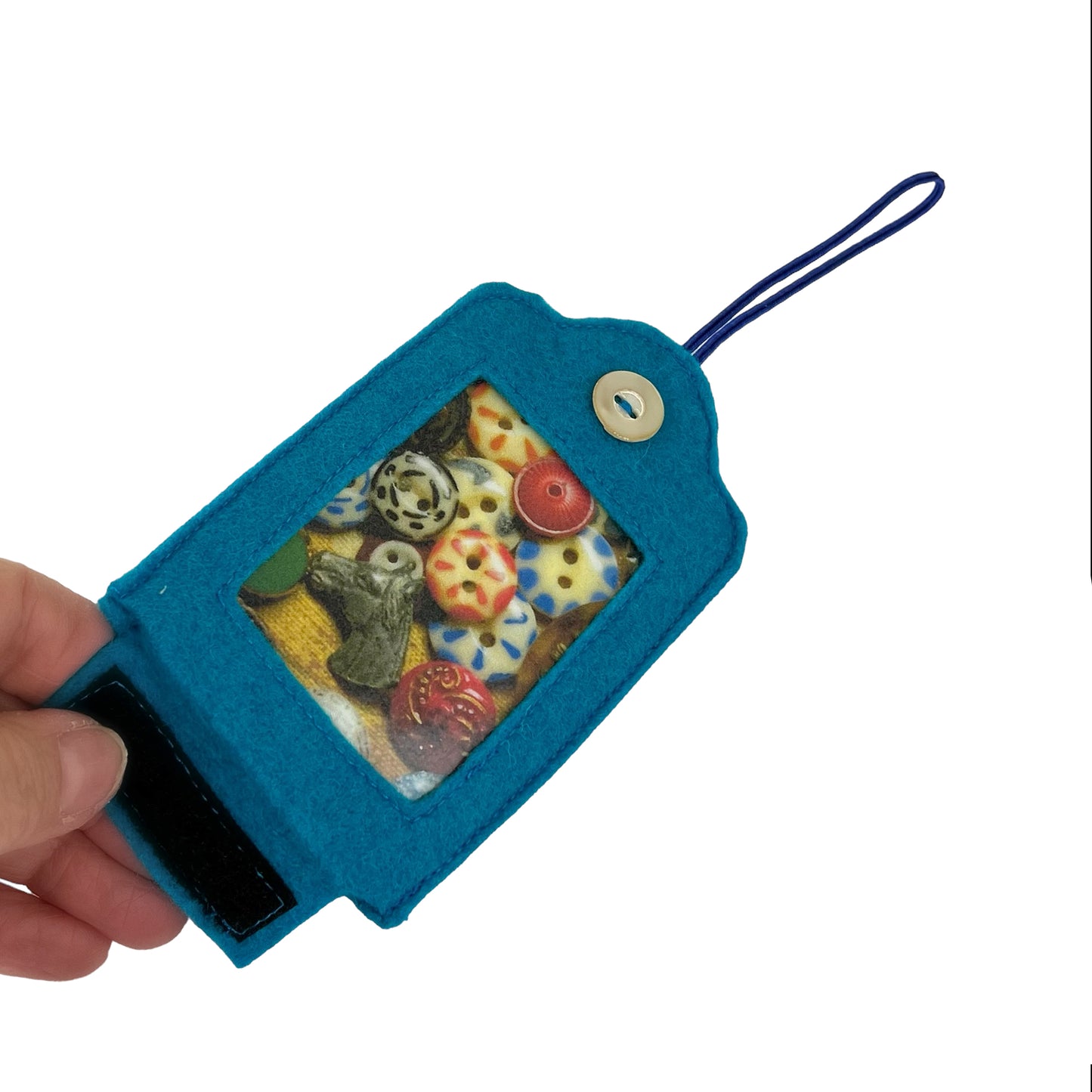 Aqua Blue Felt Ornamental Hanging Frame - Antique China Buttons