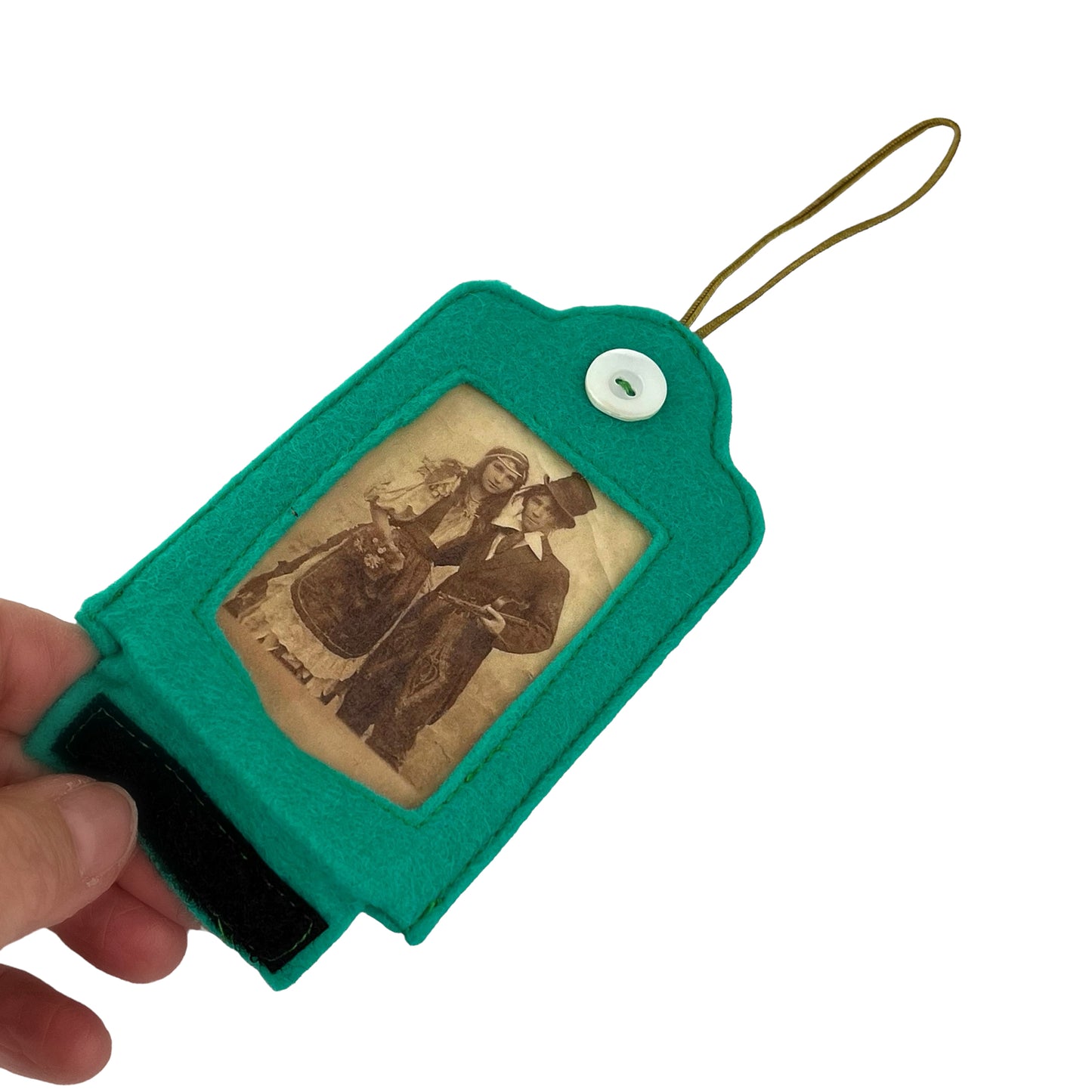 Green Turquoise Felt Ornamental Hanging Frame - Vintage Gypsy Love Couple
