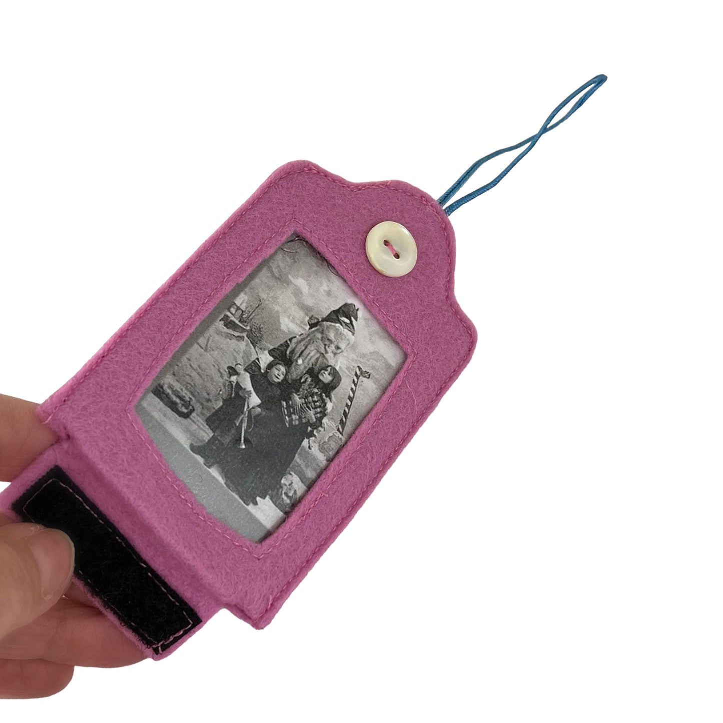 Pink Felt Ornamental Hanging Frame - Black and white vintage Santa Costume