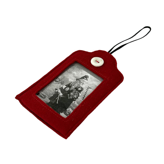 Dark Red Felt Ornamental Hanging Frame - Black and White Vintage Santa Costume