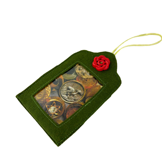 Olive Green Felt Ornamental Hanging Frame - Antique Buttons