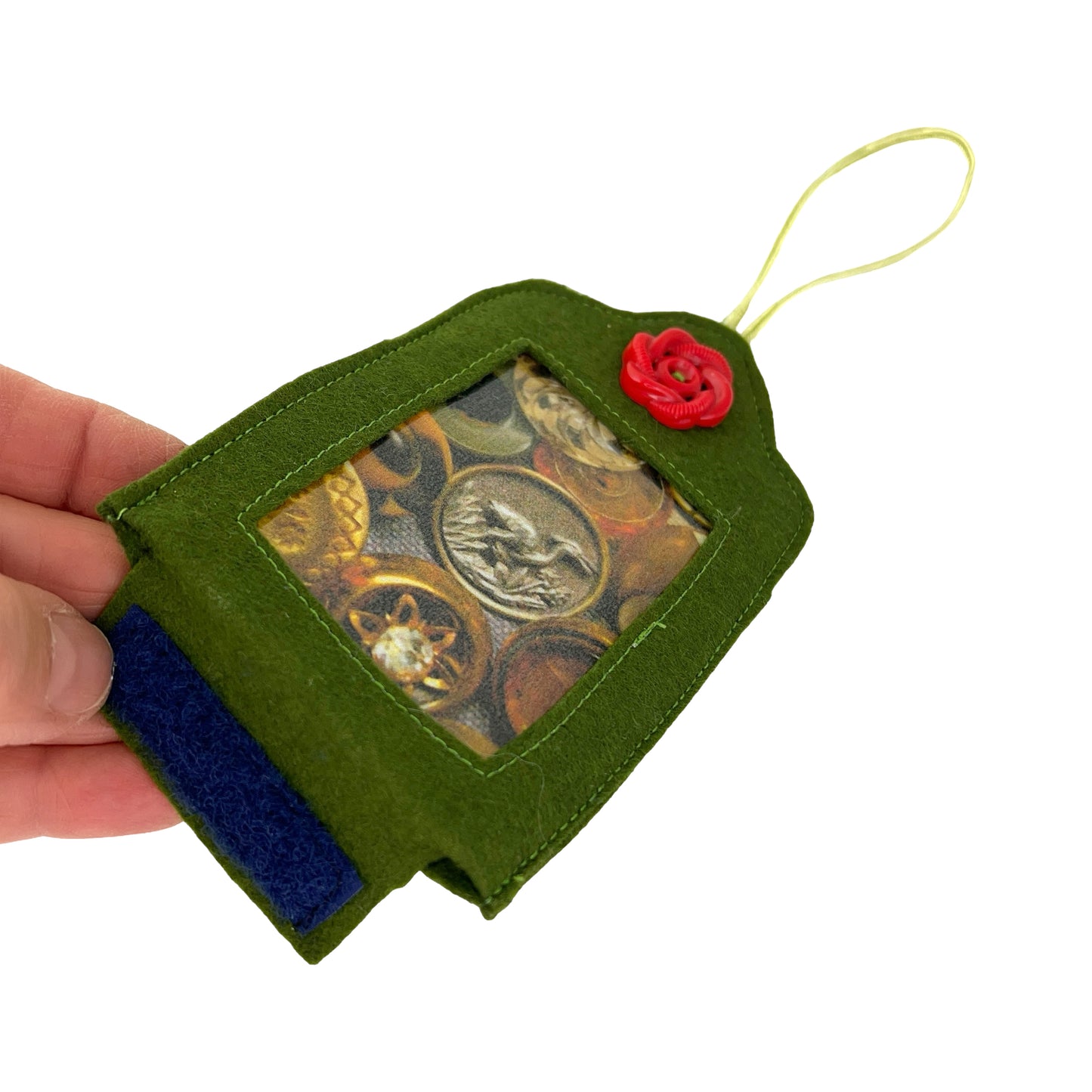 Olive Green Felt Ornamental Hanging Frame - Antique Buttons