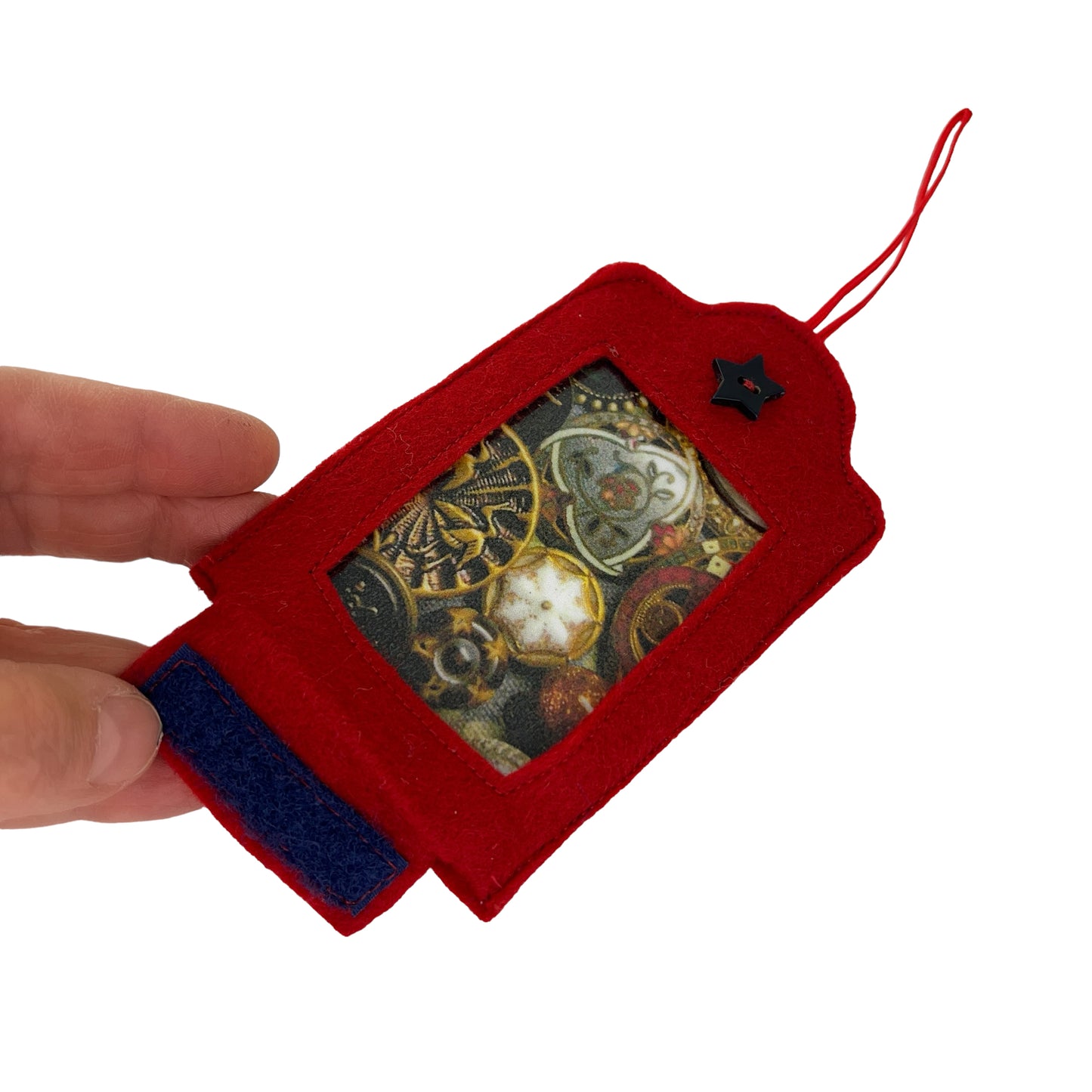 Red Felt Ornamental Hanging Frame - Antique Enamel Buttons