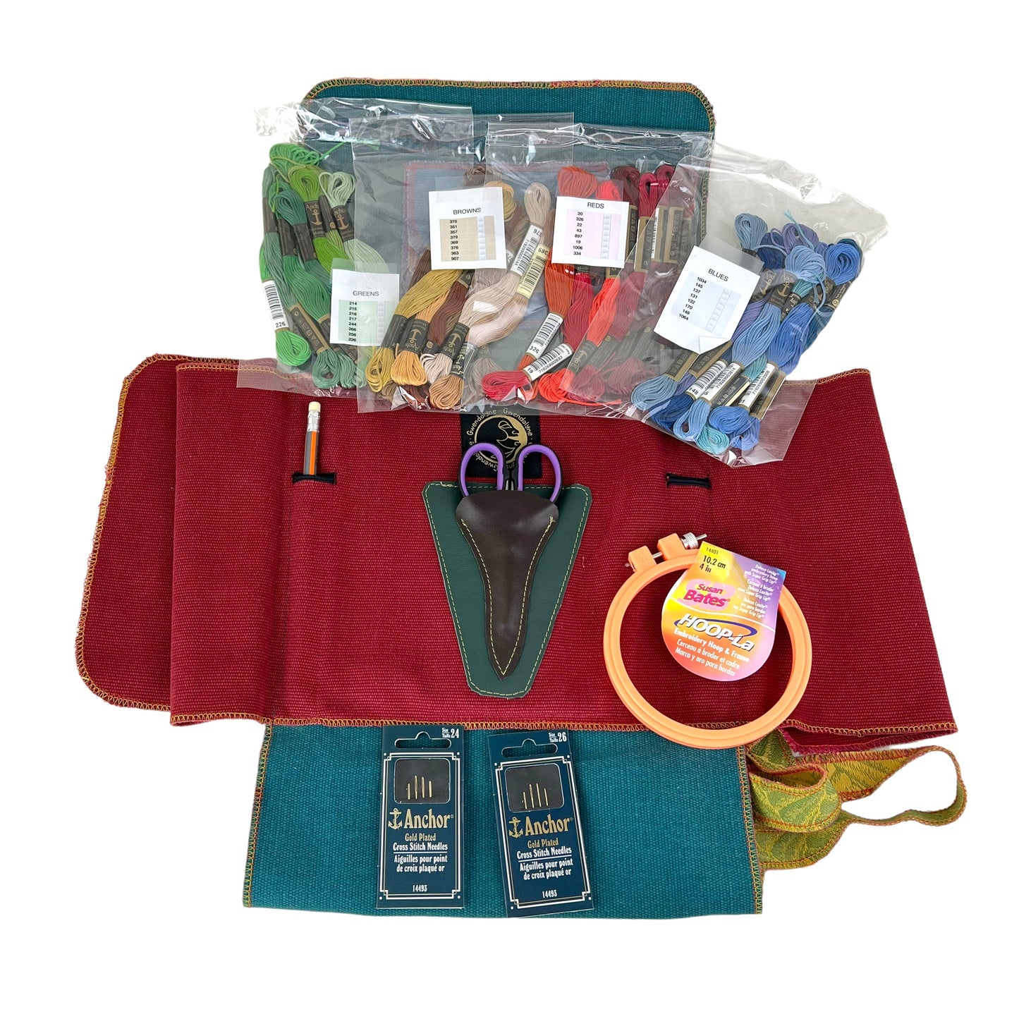Embroidery Starter Kit Travel Pouch Royal Red Green