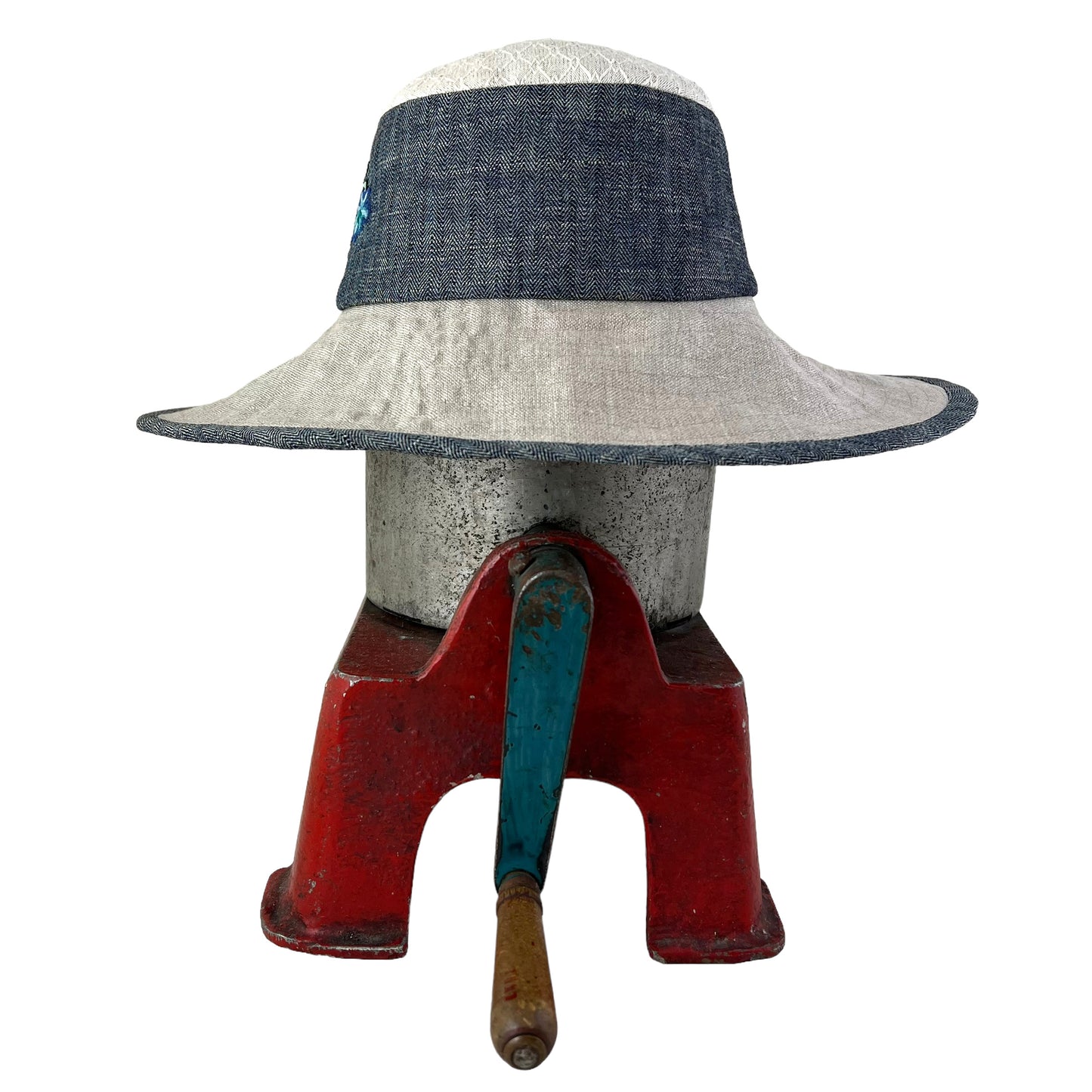 Ever Sun Indigo Blue and Natural Linen Wide Rim Summer Hat Medium Large