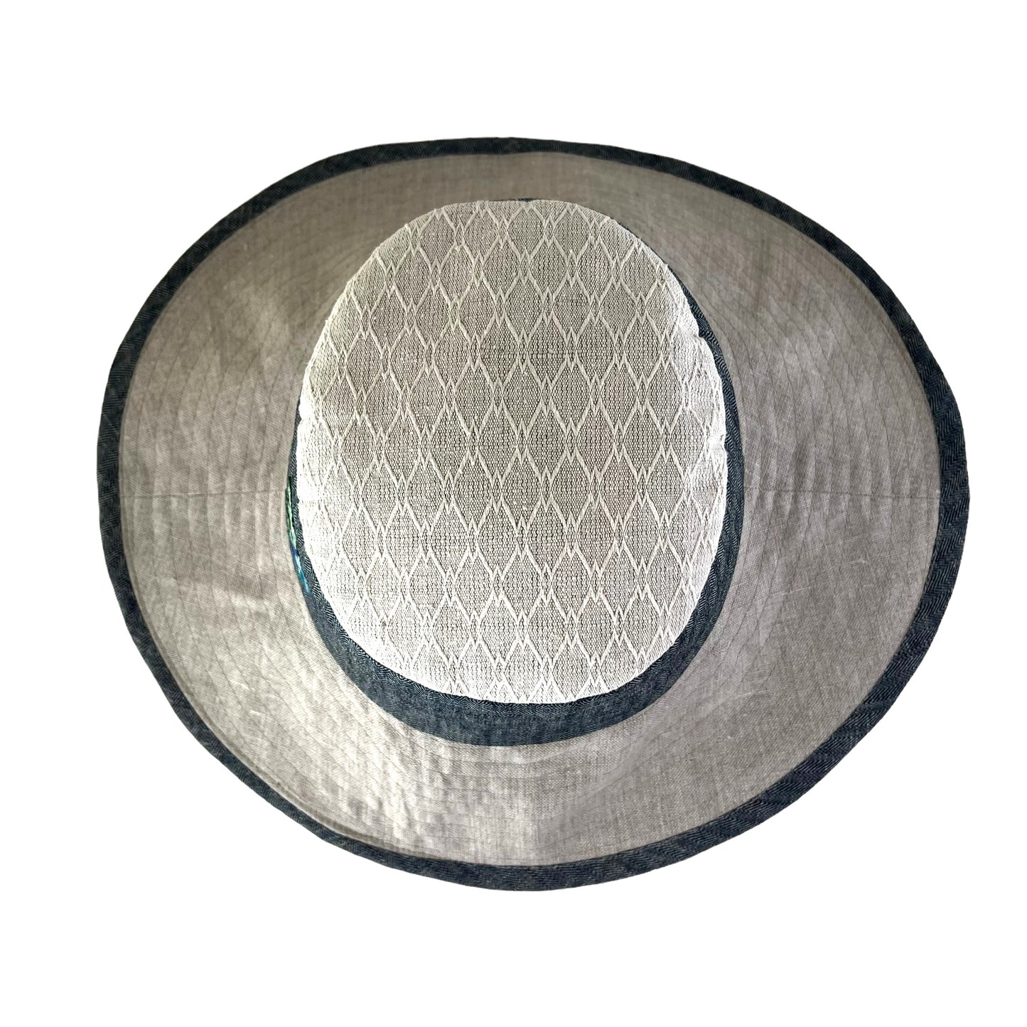 Ever Sun Indigo Blue and Natural Linen Wide Rim Summer Hat Medium Large