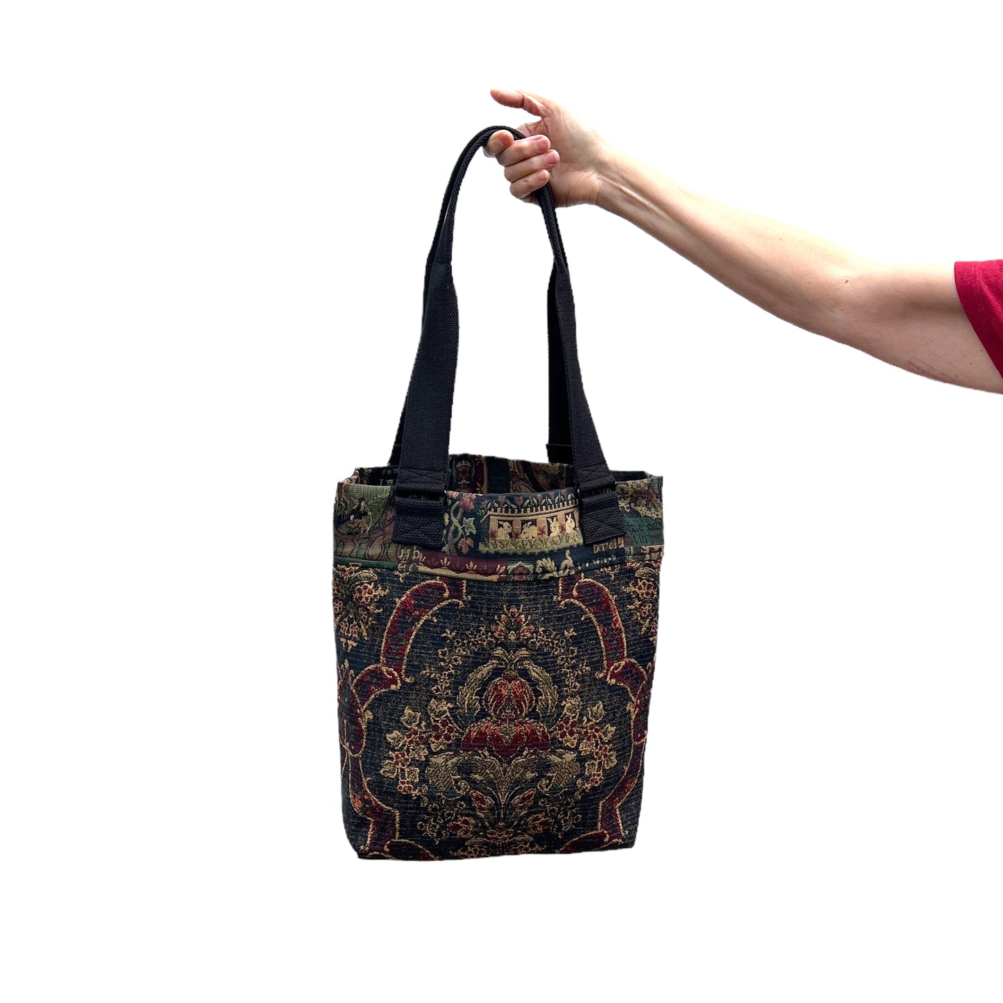Fresh Tapestry Tote Bag Dark Green Black Tapestry Fabrics