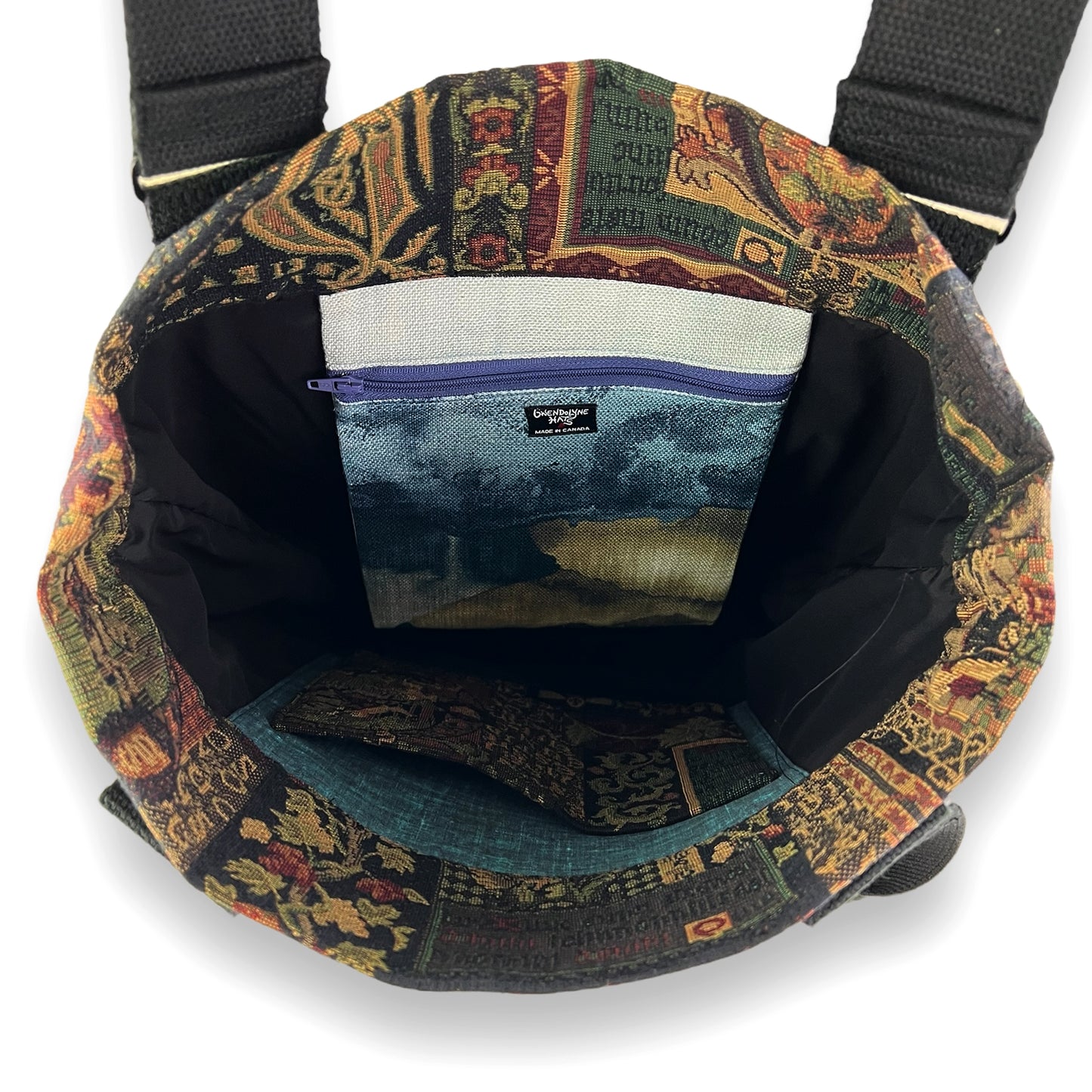 Fresh Tapestry Tote Bag Dark Green Black Tapestry Fabrics