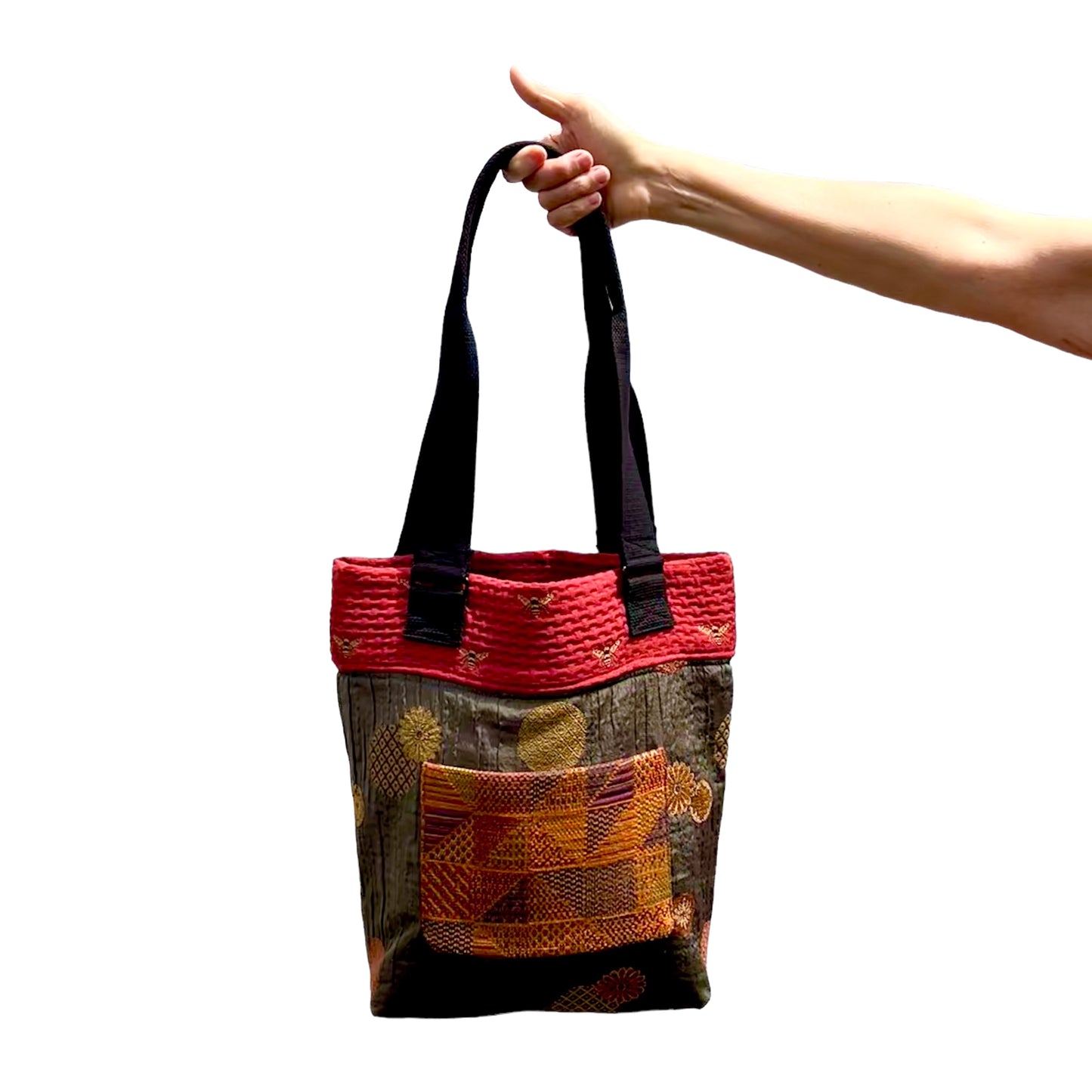 Fresh Tapestry Tote Bag Grey Red Bee Tapestry Fabrics