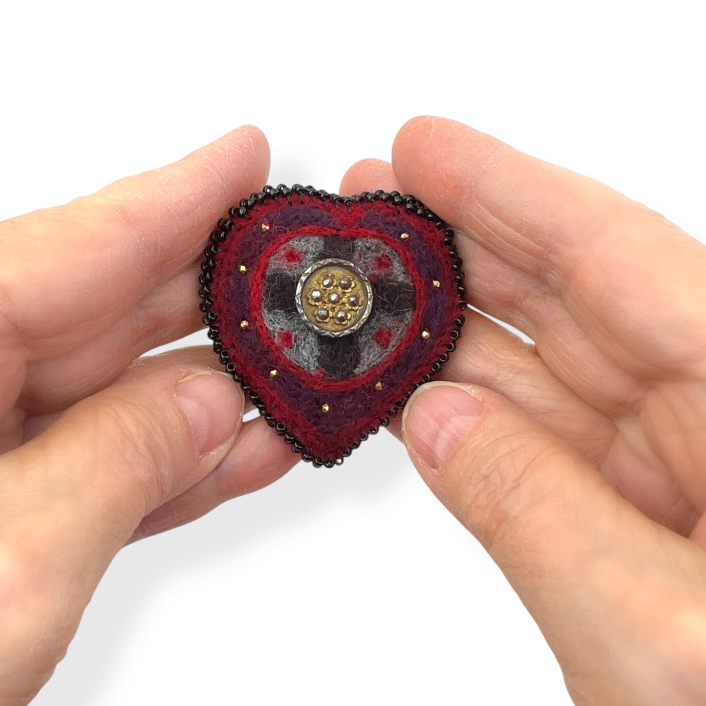 Red Black Hand Felted Heart Brooch 2025 Edition #5