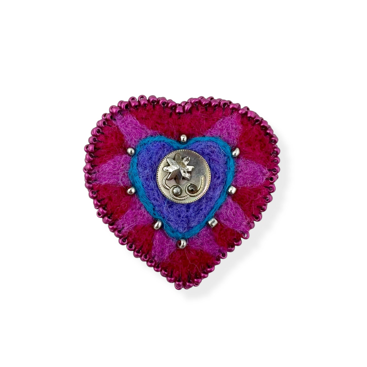 Red and Pink Hand Felted Heart Brooch 2025 Edition #6