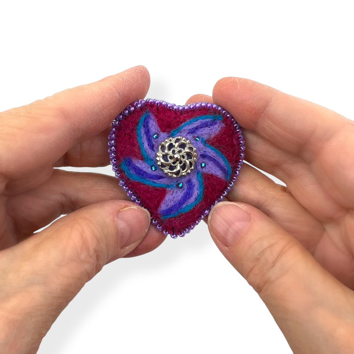 Red and Purple Hand Felted Heart Brooch 2025 Edition #7