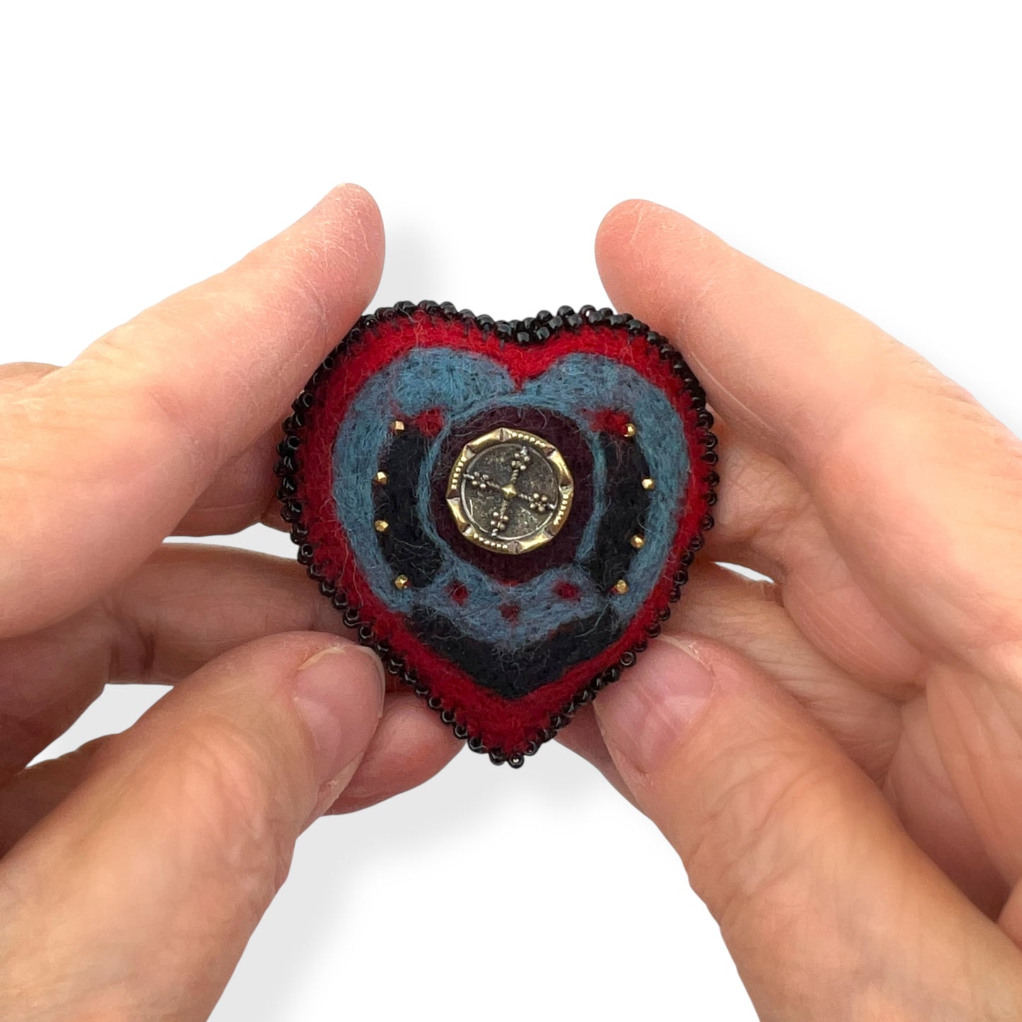Red and Black Hand Felted Heart Brooch 2025 Edition #9