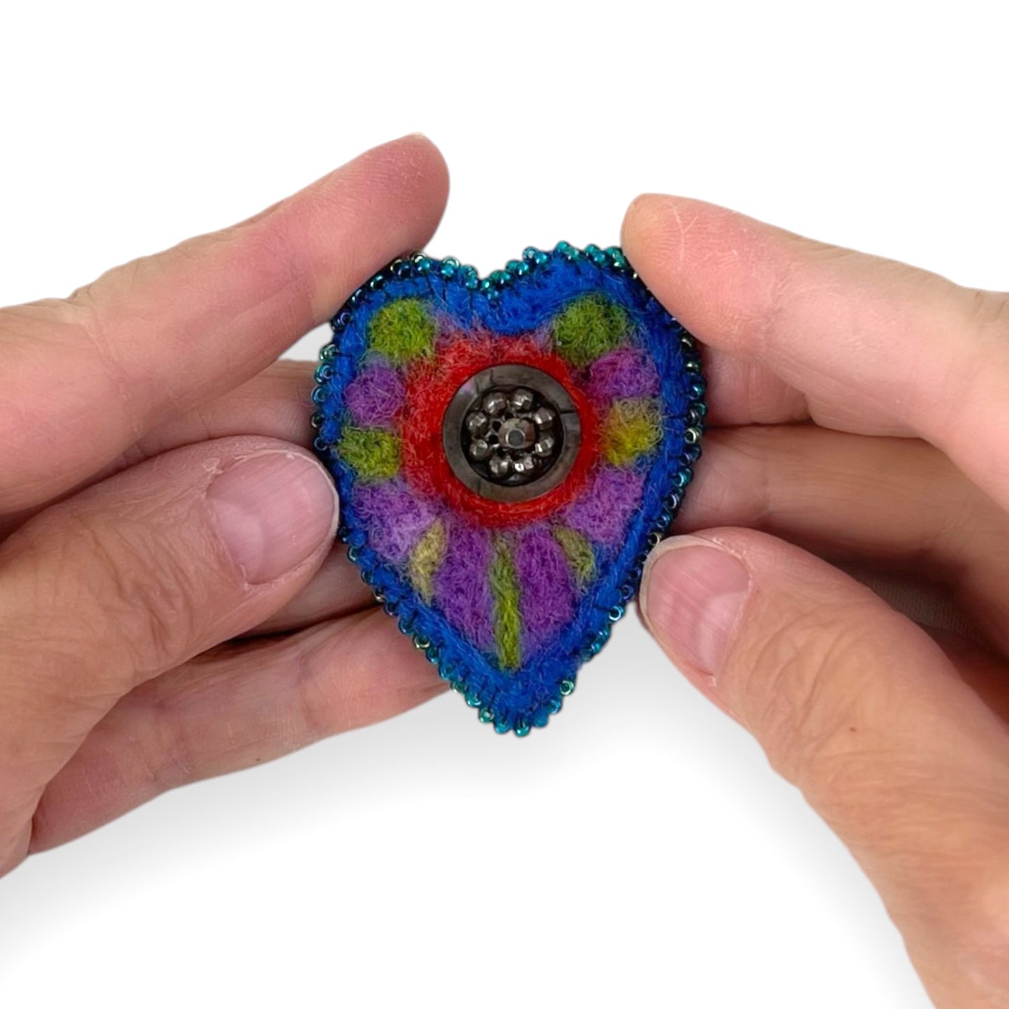 Blue Hand Felted Wool Heart Brooch edition #1
