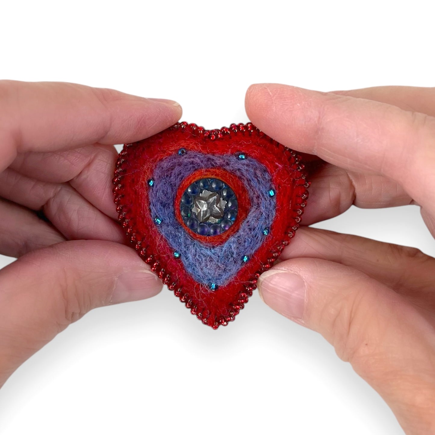 Red and Purple Hand Felted Heart Brooch edition #11