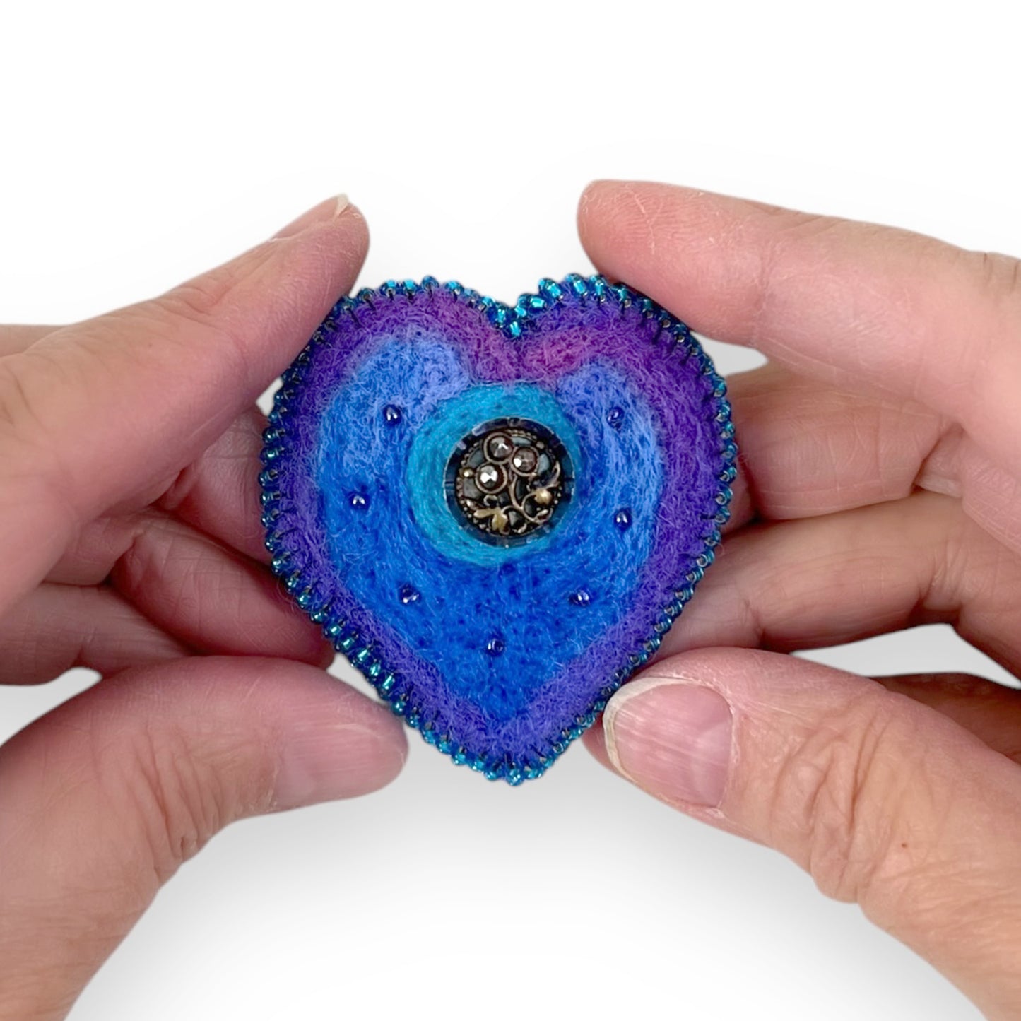 Blue Purple Hand Felted Heart Brooch edition #12