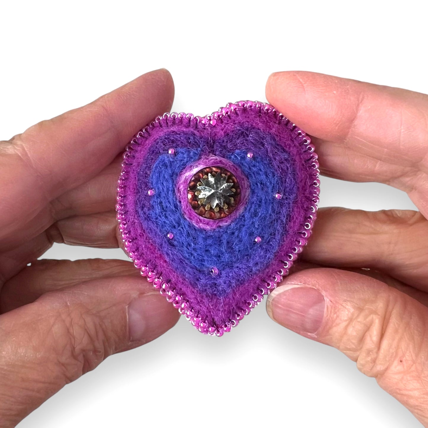 Pink Purple Hand Felted Heart Brooch edition #13