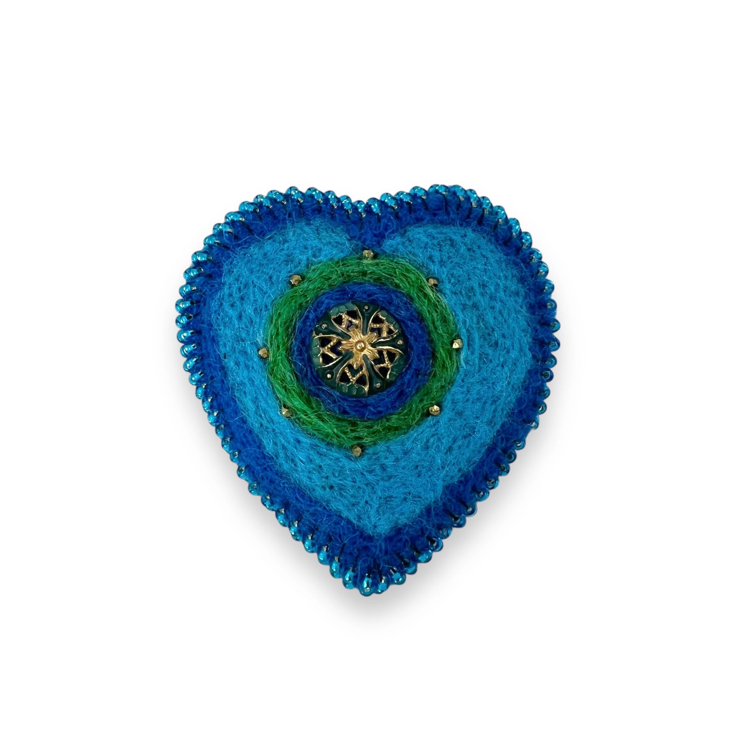 Blue Hand Felted Heart Brooch edition #18