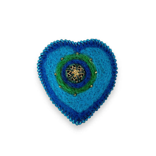 Blue Hand Felted Heart Brooch edition #18