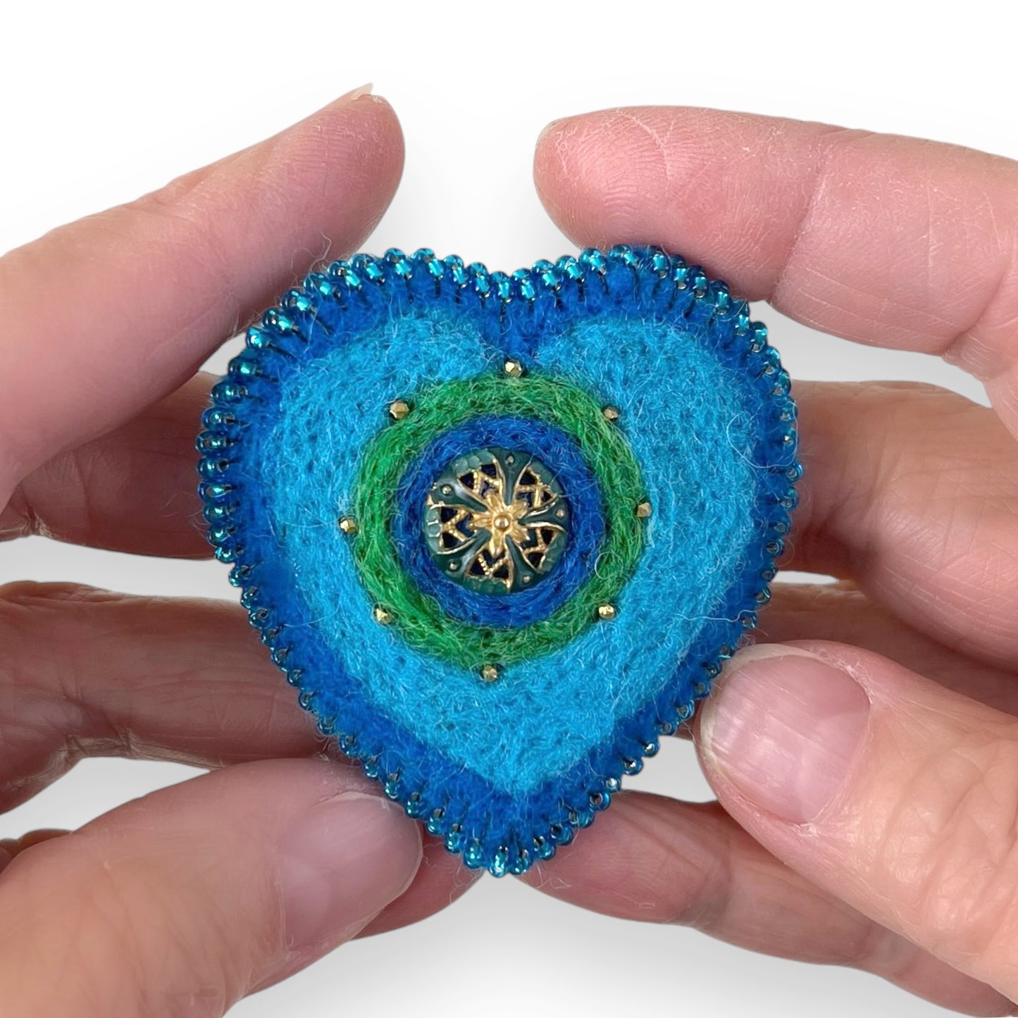 Blue Hand Felted Heart Brooch edition #18