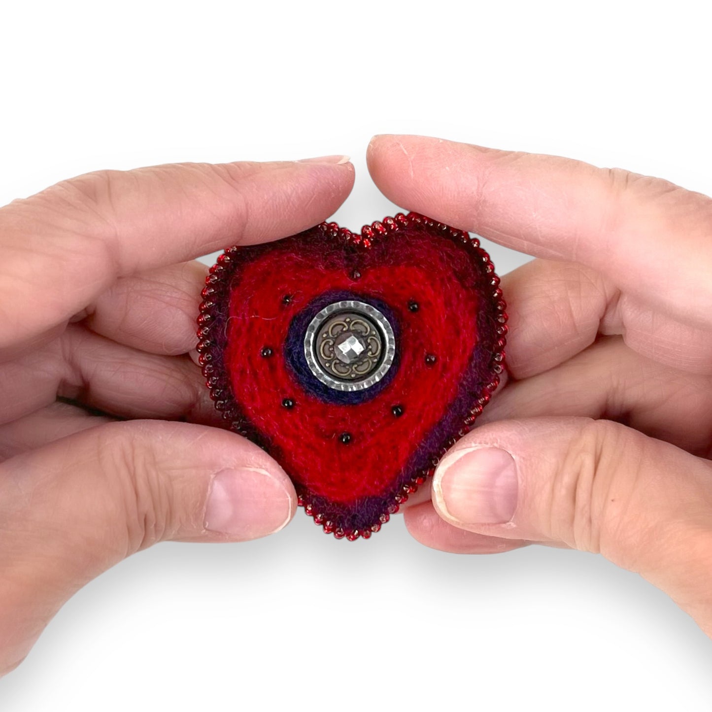 Red Hand Felted Heart Brooch edition #7