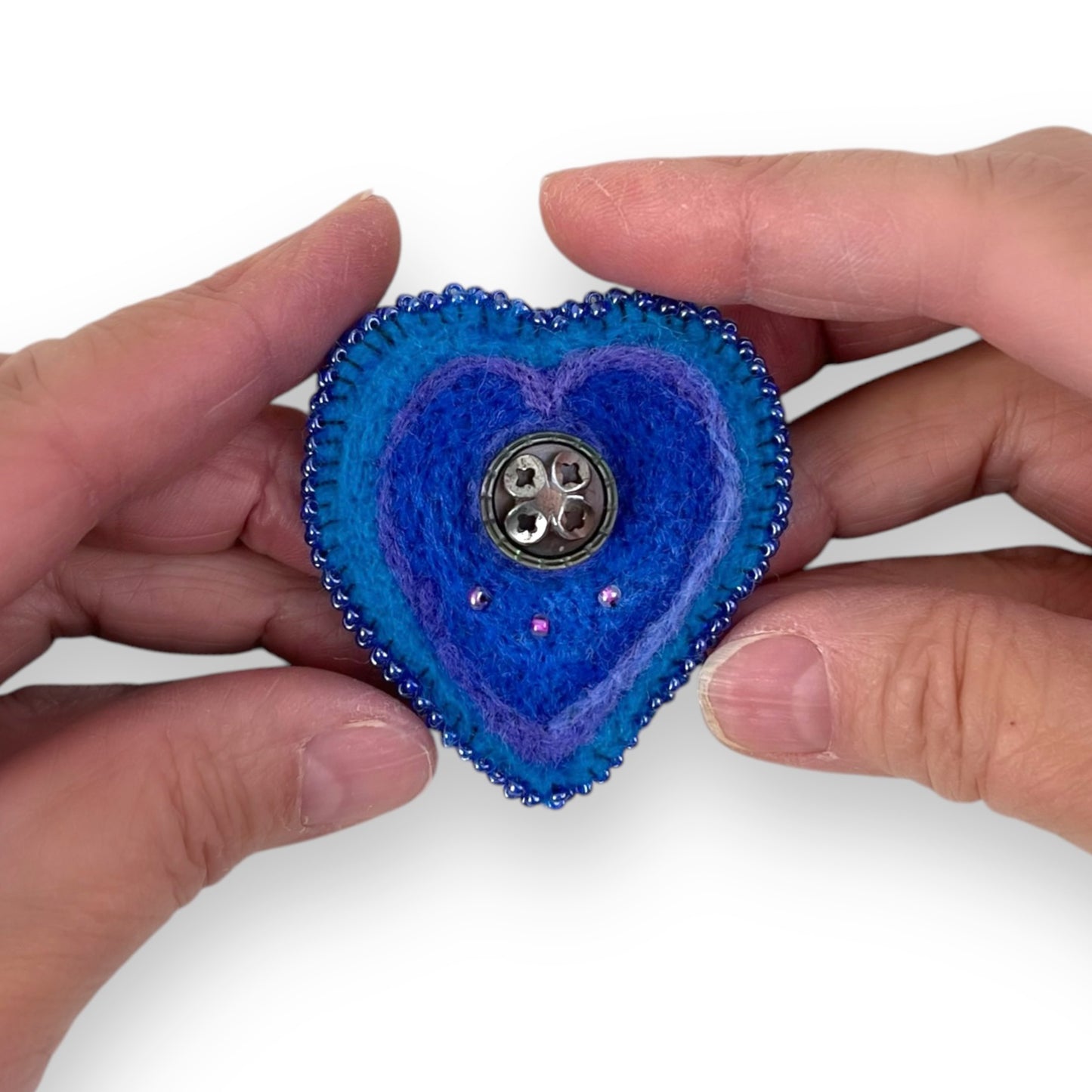 Blue Hand Felted Heart Brooch edition #9