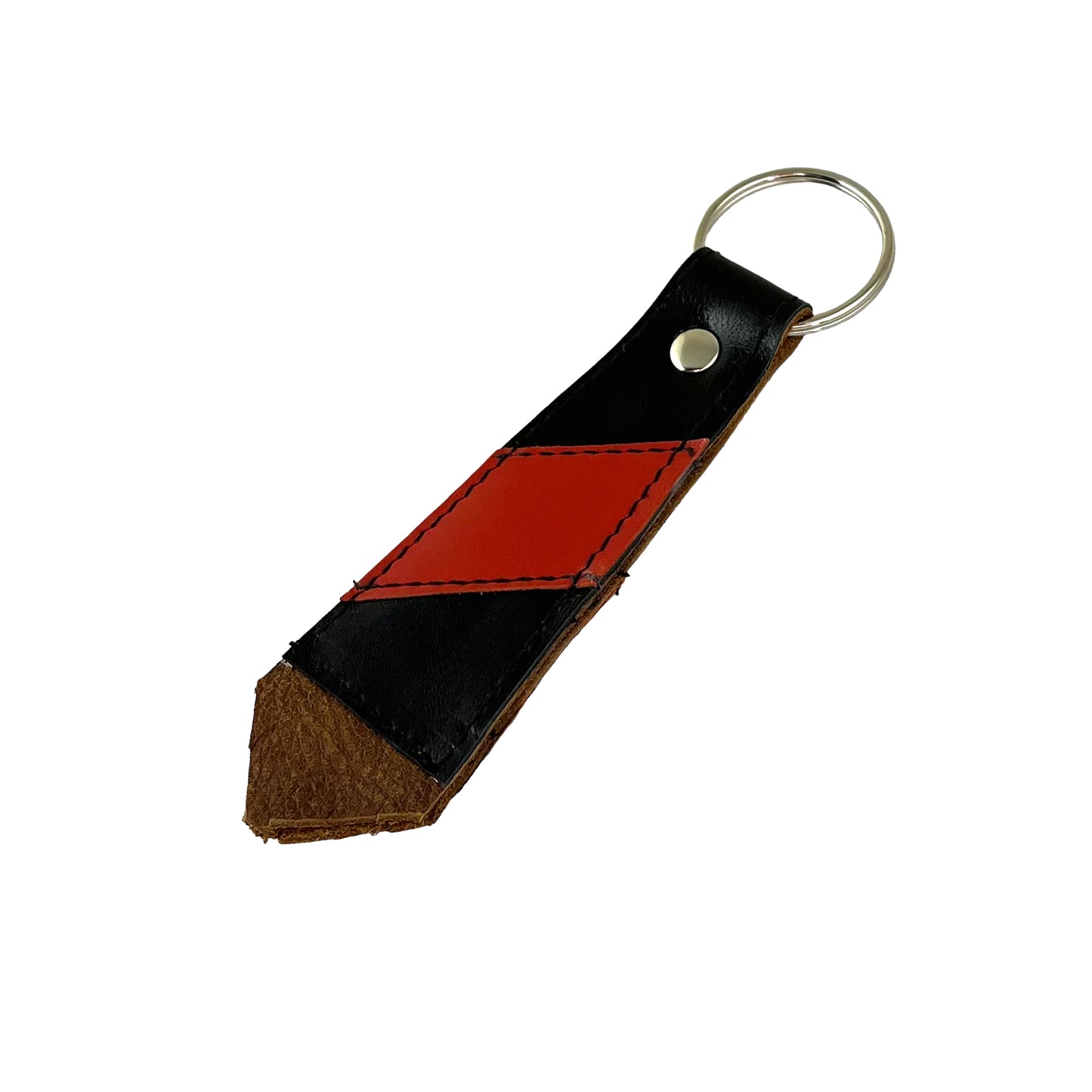 Large Black Orange Cowhide Key Ring Fob