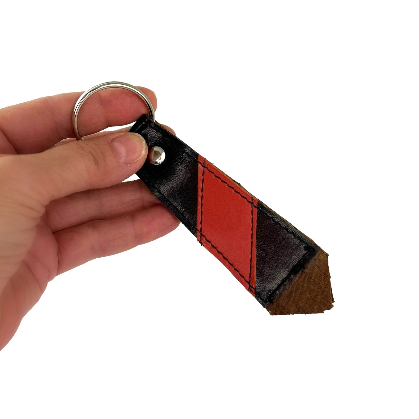 Large Black Orange Cowhide Key Ring Fob