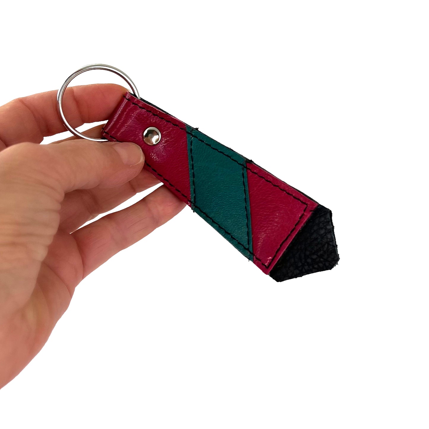 Large Pink Green Cowhide Key Ring Fob