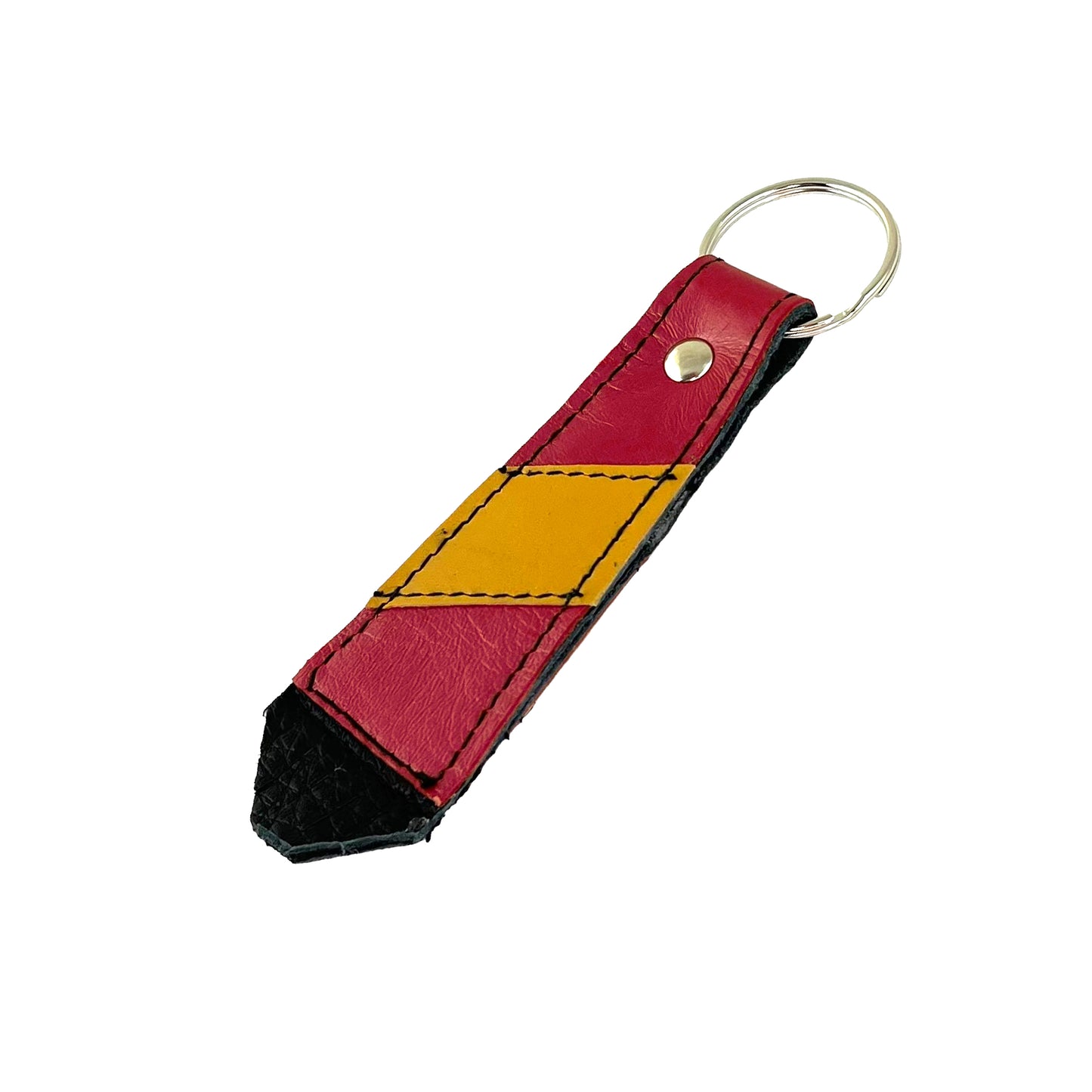 Large PInk Yellow Cowhide Key Ring Fob