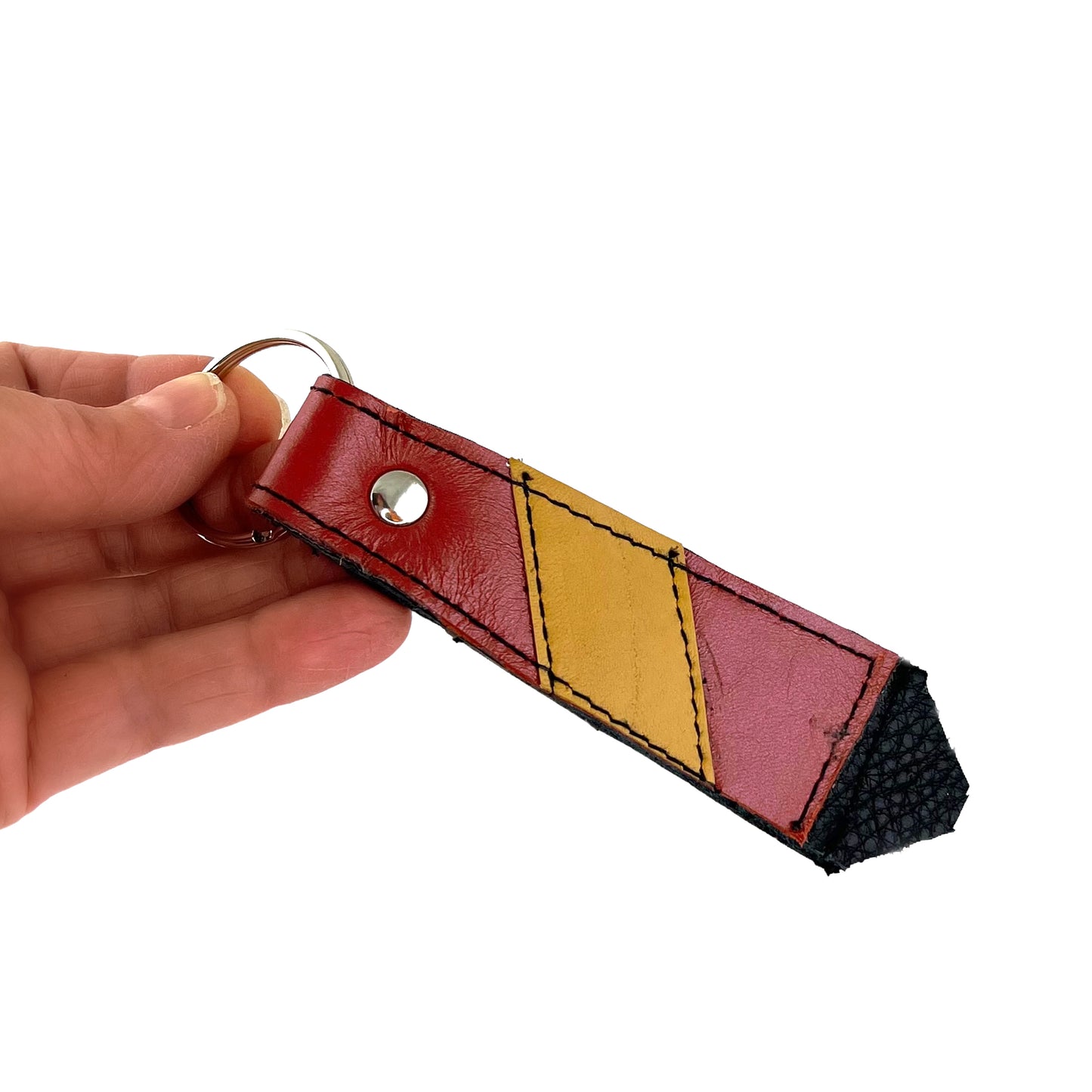 Large Rust Yellow Cowhide Key Ring Fob