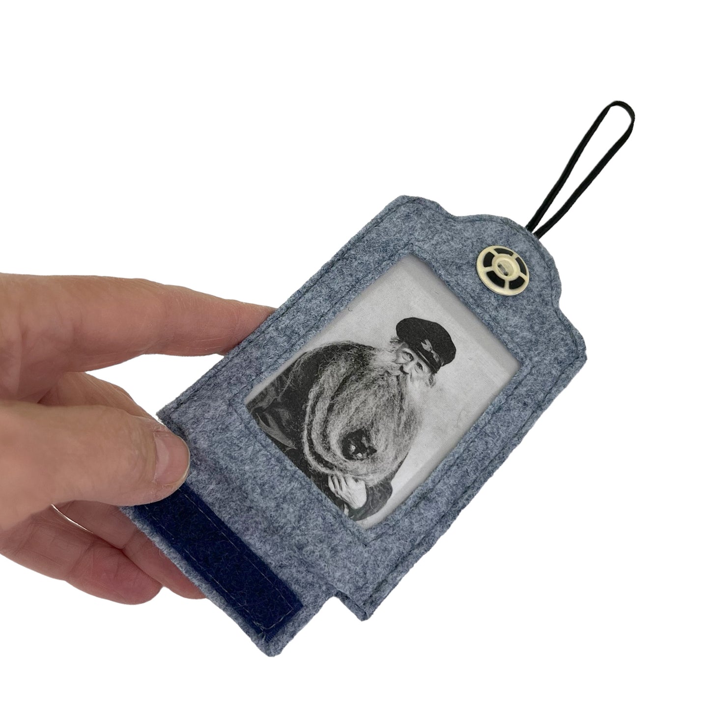 Grey Felt Ornamental Hanging Frame - Black and White Cat in Man's Beard