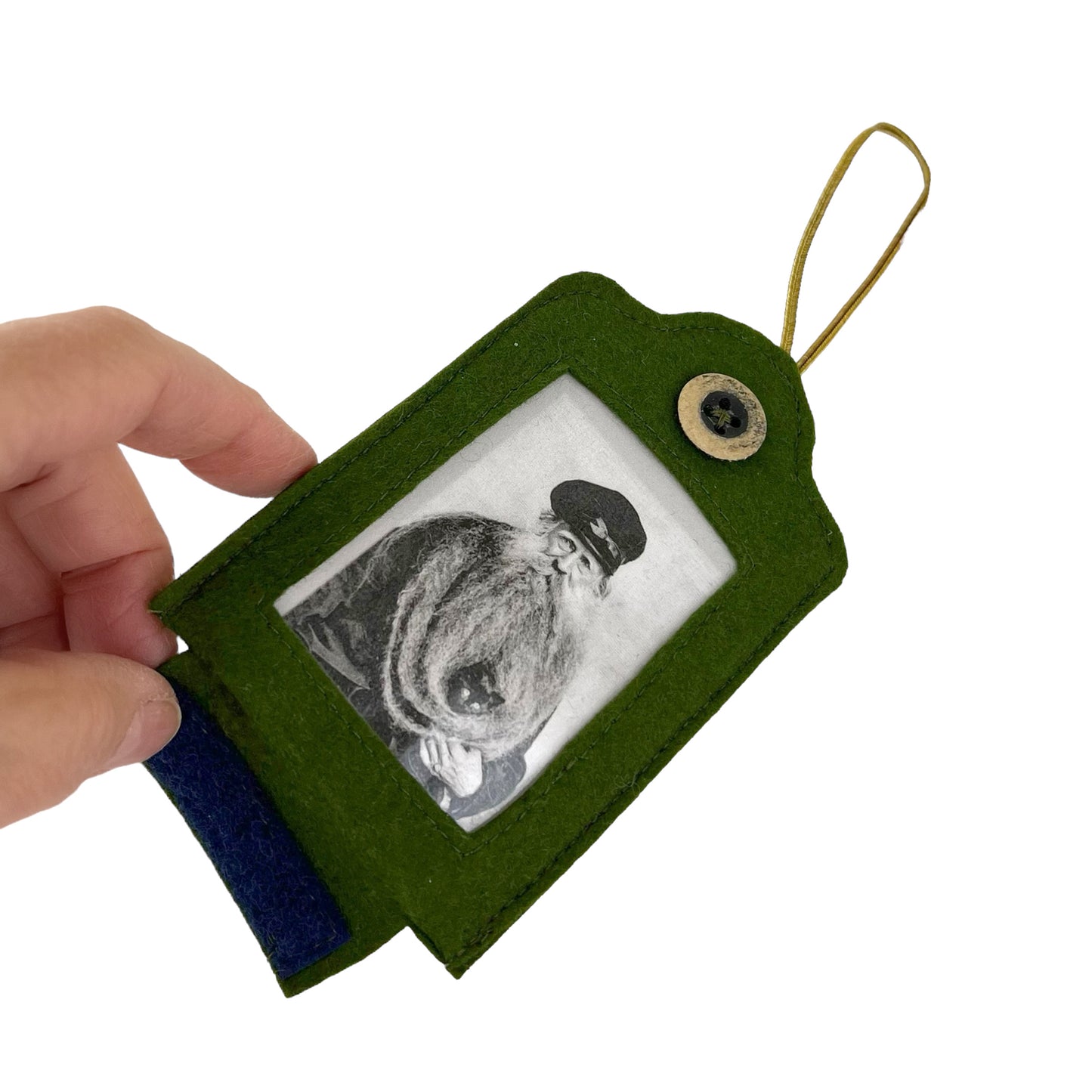 Olive Green Ornamental Hanging Felt Frame - Black and White Cat in Man's Beard