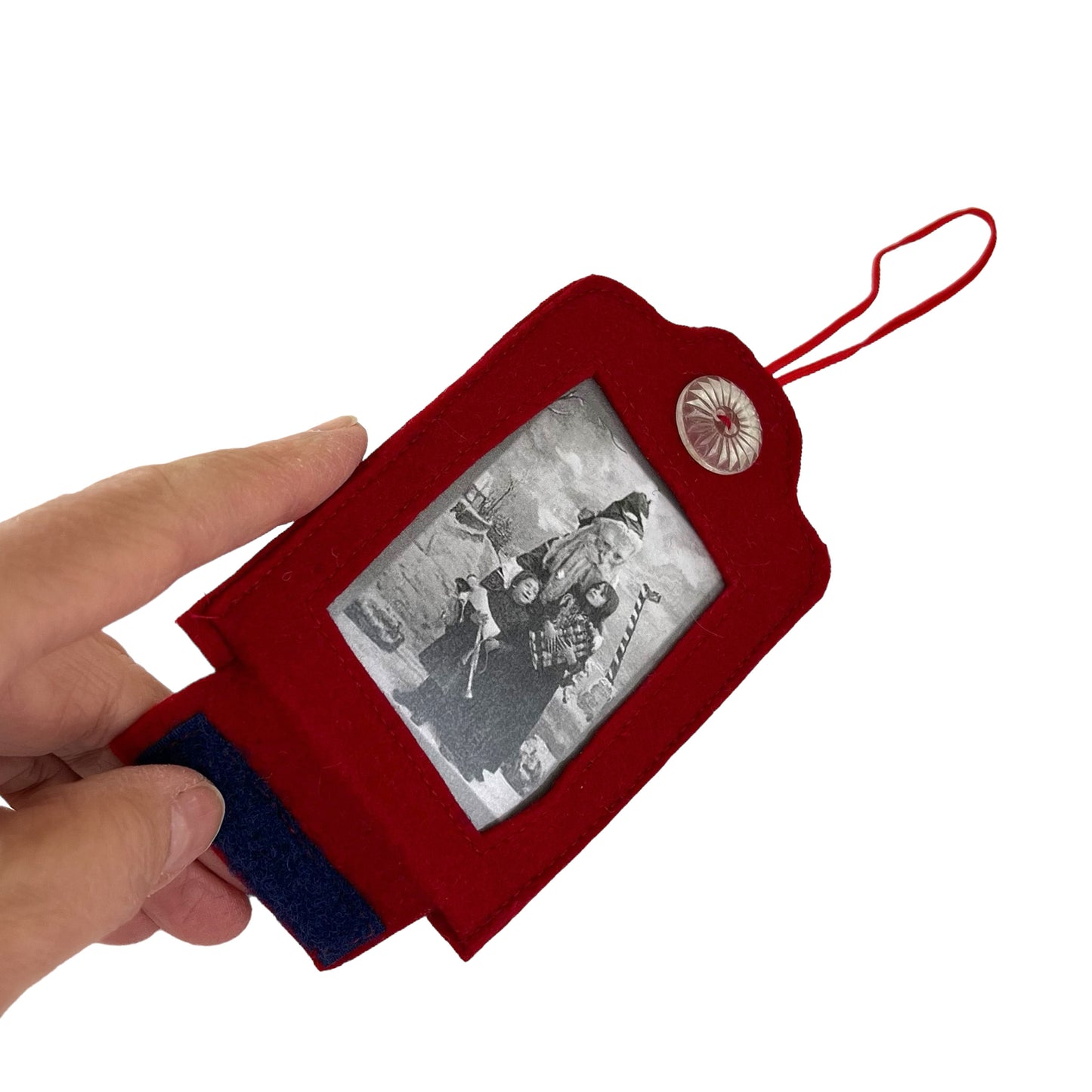 Red Felt Ornamental Hanging Frame - Black and White Vintage Santa costume