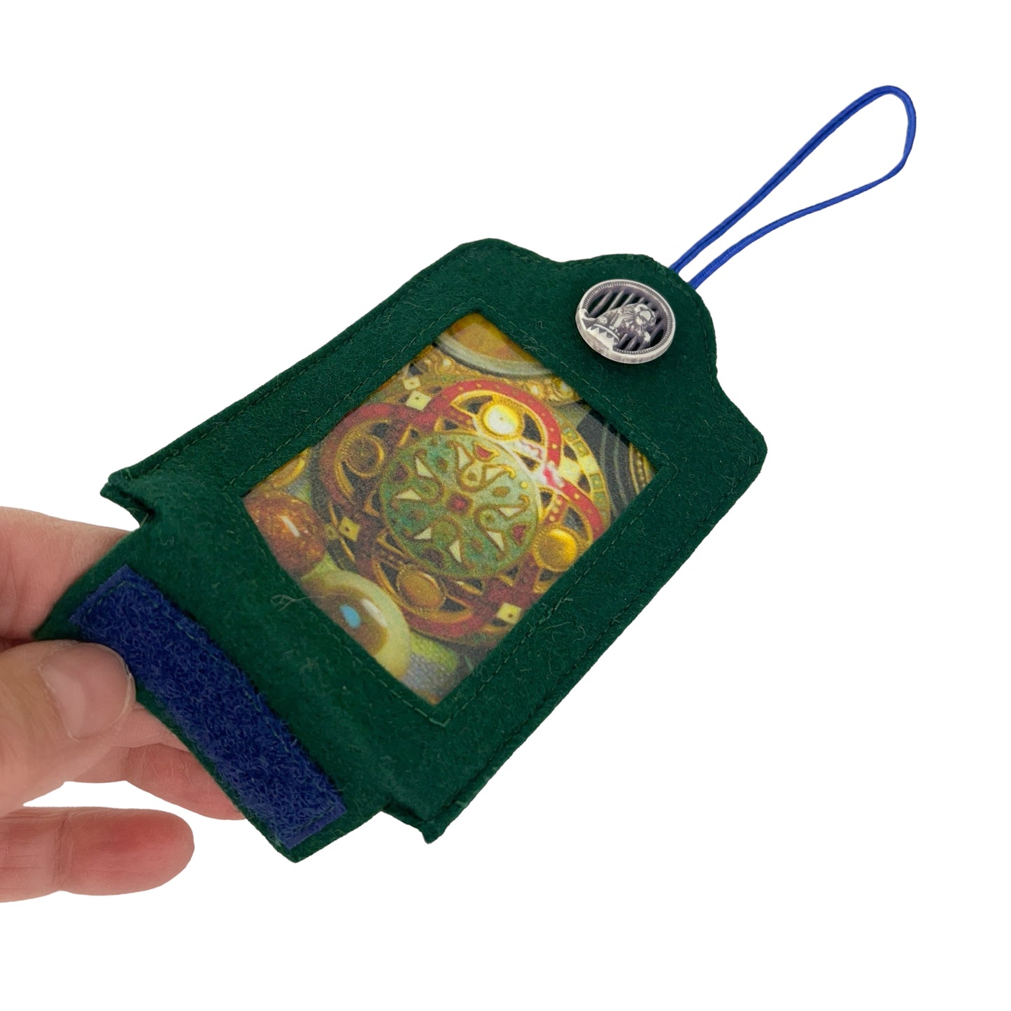 Emerald Green Ornamental Hanging Felt Frame - Antique Enamel Button