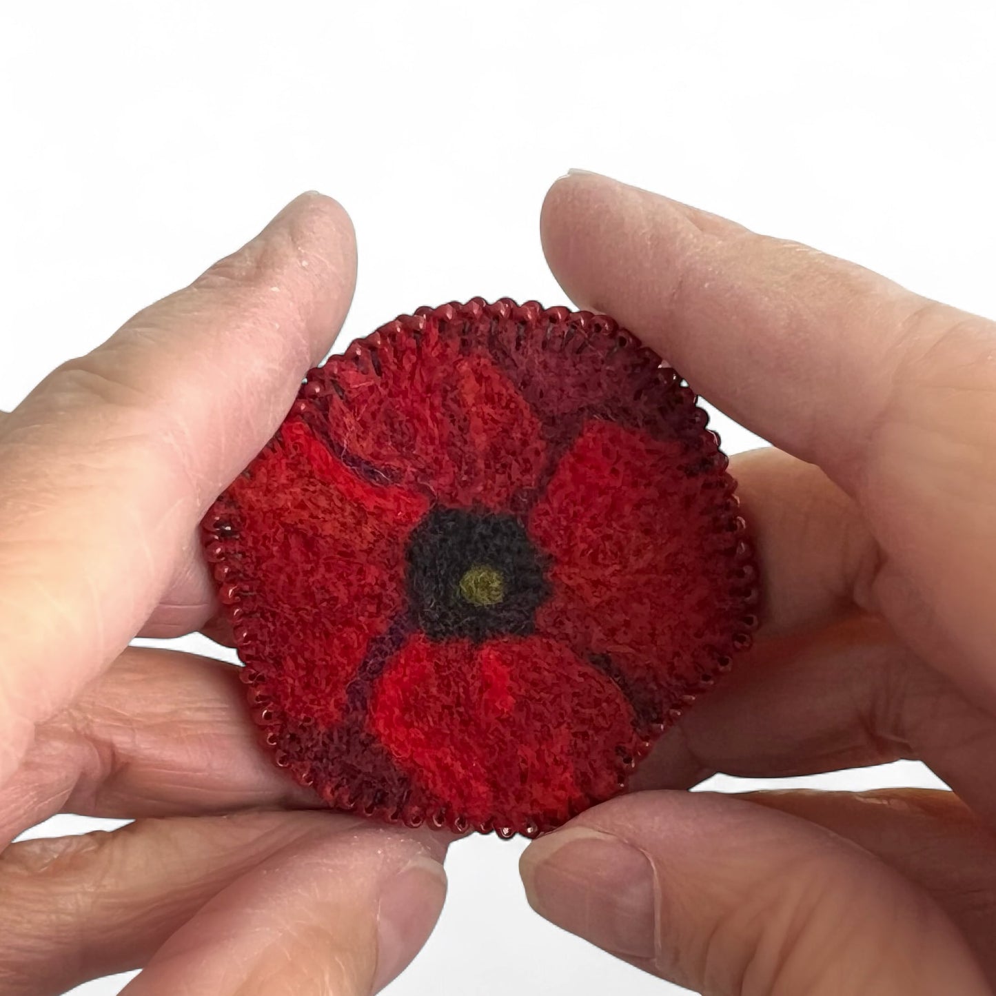 Red and Black Poppy Flower Needle Felted Brooch edition #8
