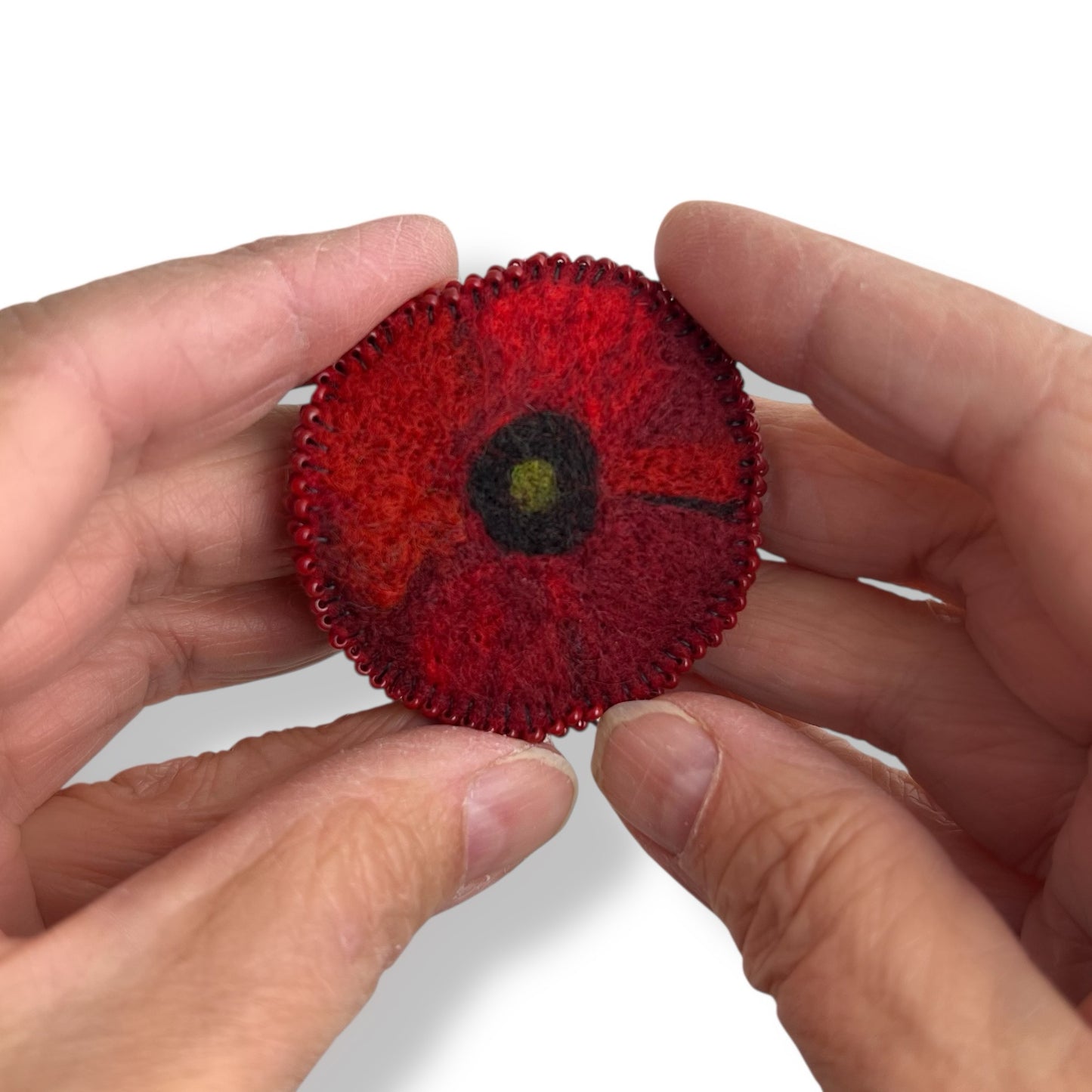 Red and Black Poppy Flower Needle Felted Brooch edition #9