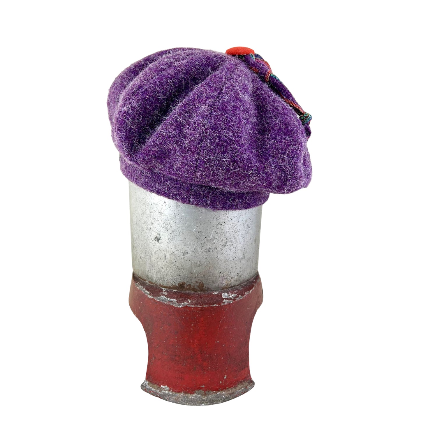 Purple Pumpkin Wool Knit Beret Tam Medium to Large Orange Button PPE6