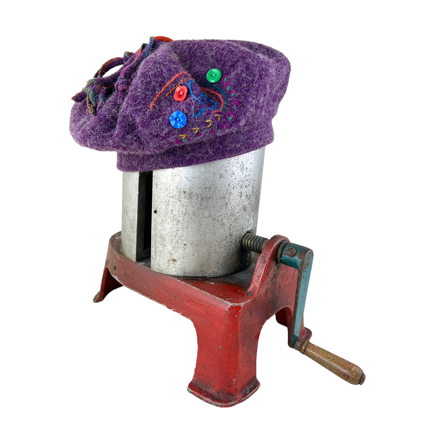 Purple Pumpkin Wool Knit Beret Tam Medium to Large Orange Button PPE6