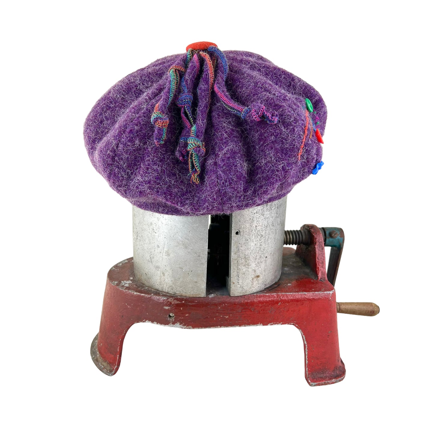 Purple Pumpkin Wool Knit Beret Tam Medium to Large Orange Button PPE6