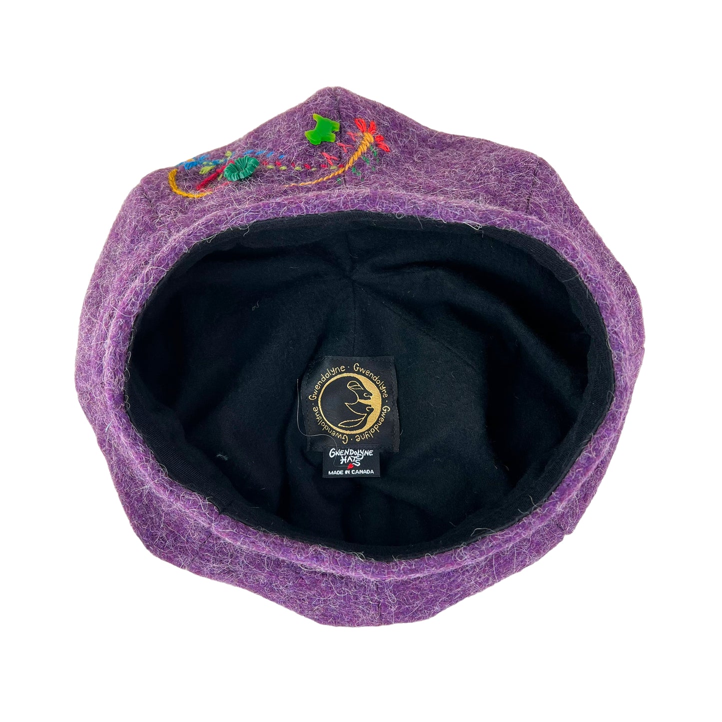 Purple Pumpkin Wool Knit Beret Tam Medium to Large Lime Button PPE3