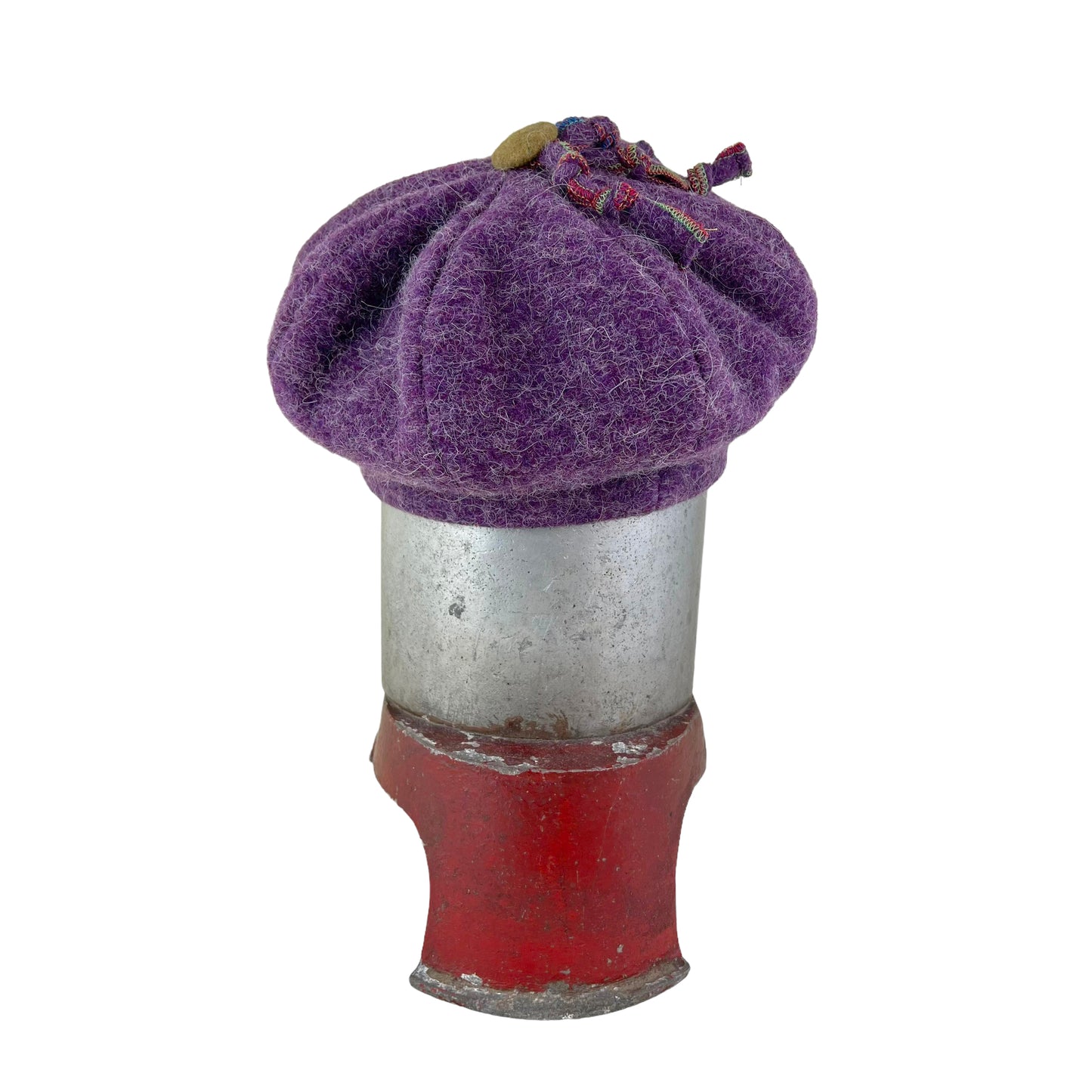 Purple Pumpkin Wool Knit Beret Tam Medium to Large Lime Button PPE3